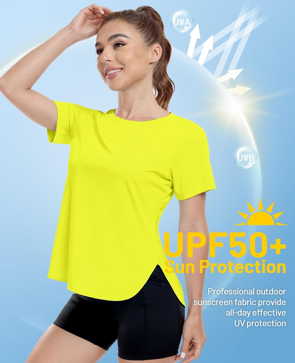 image:imageMIER Womens UPF 50 Sun Protection Workout Tops Short Sleeve UV SPF TShirts for Athletic Gym Exercise Yoga Dry FitNeon Yellow