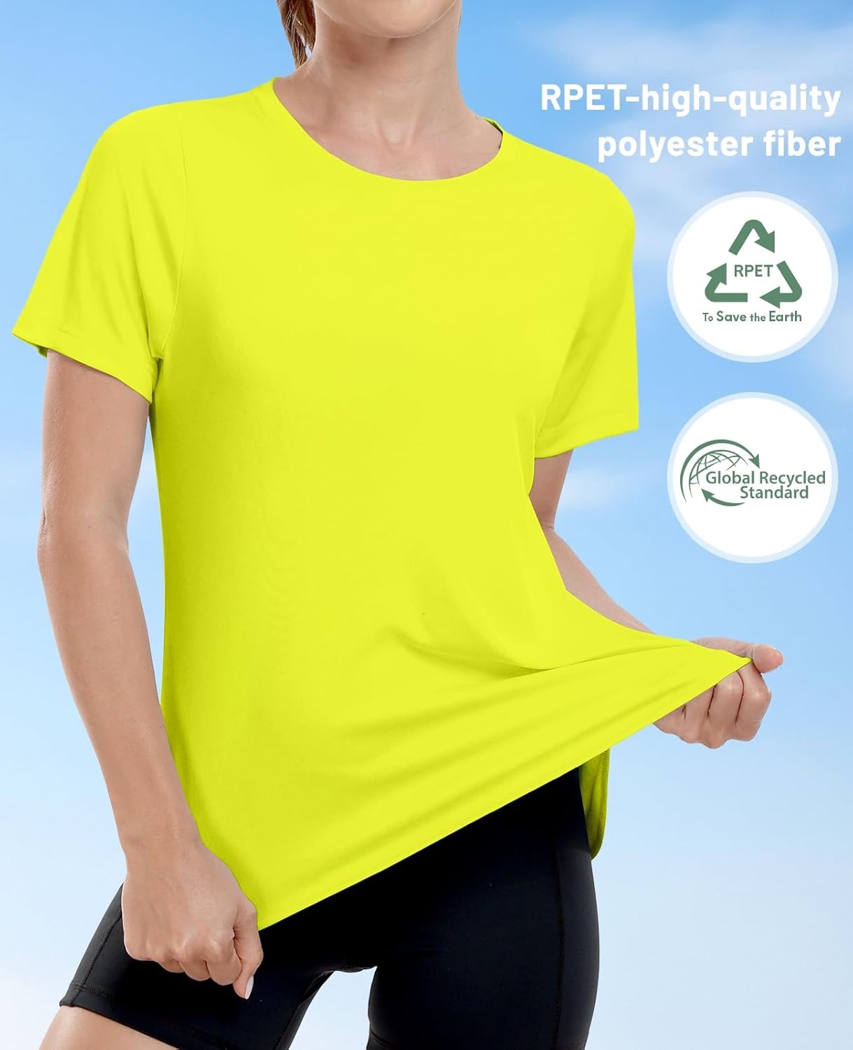 image:imageMIER Womens UPF 50 Sun Protection Workout Tops Short Sleeve UV SPF TShirts for Athletic Gym Exercise Yoga Dry FitNeon Yellow