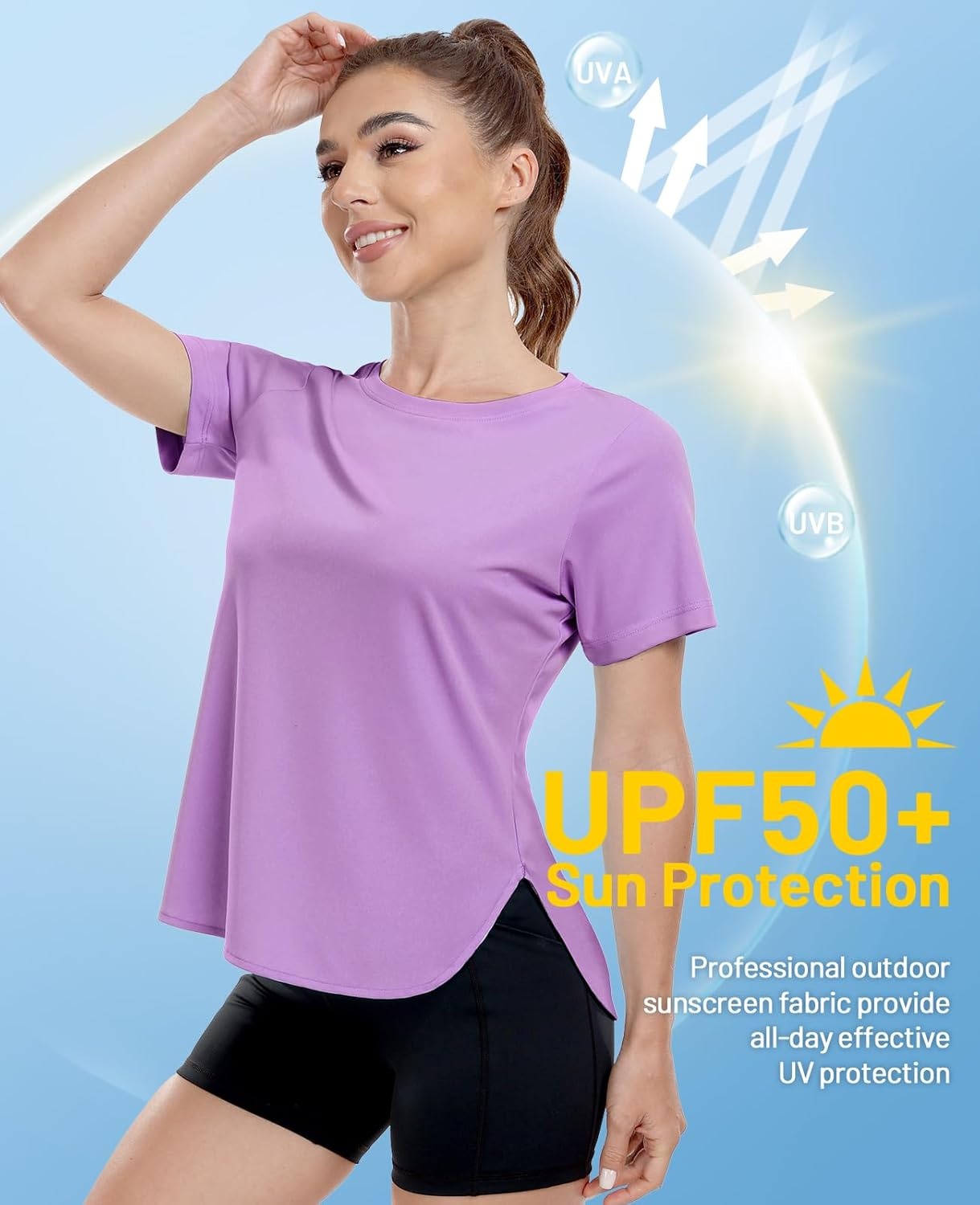 image:imageMIER Womens UPF 50 Sun Protection Workout Tops Short Sleeve UV SPF TShirts for Athletic Gym Exercise Yoga Dry FitPurple