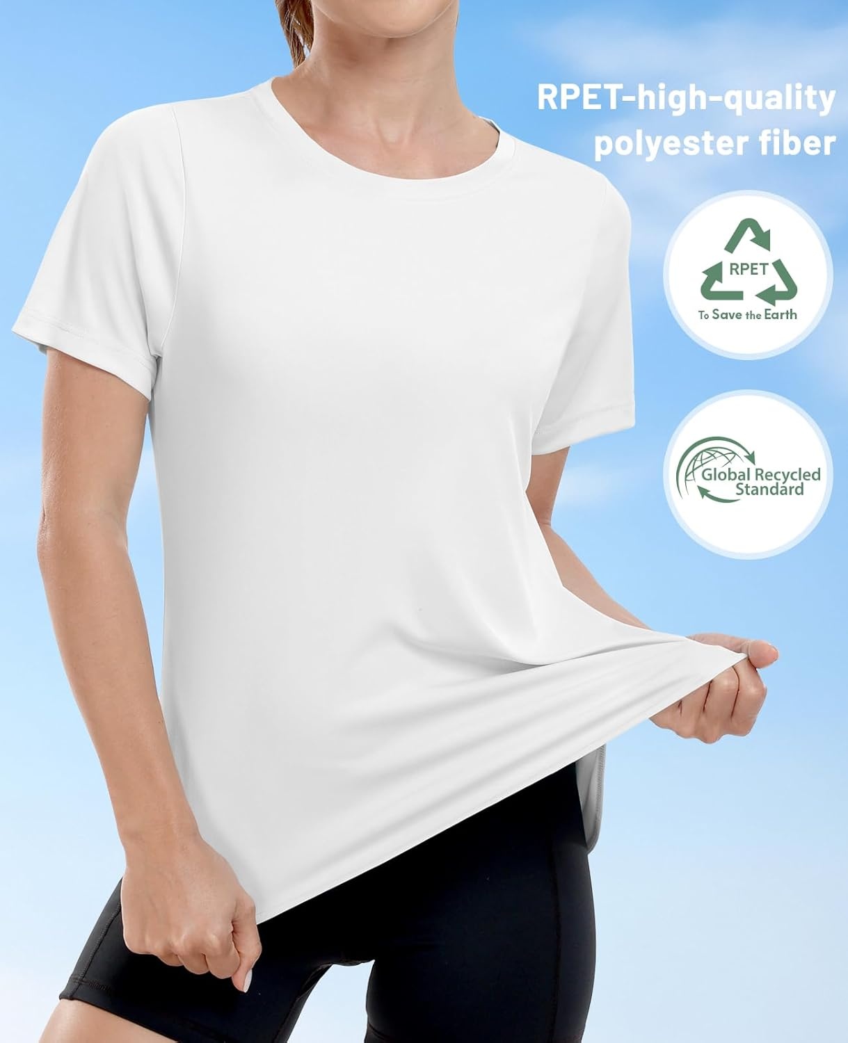 image:imageMIER Womens UPF 50 Sun Protection Workout Tops Short Sleeve UV SPF TShirts for Athletic Gym Exercise Yoga Dry FitWhite