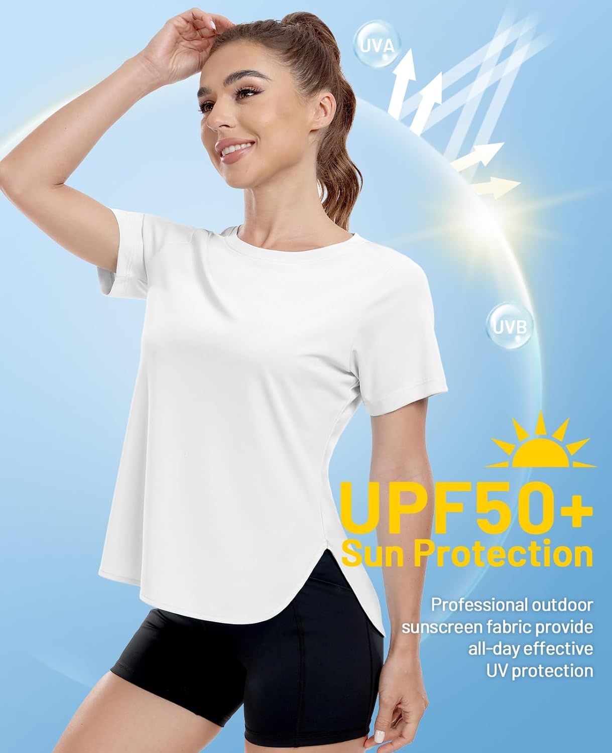 image:imageMIER Womens UPF 50 Sun Protection Workout Tops Short Sleeve UV SPF TShirts for Athletic Gym Exercise Yoga Dry FitWhite