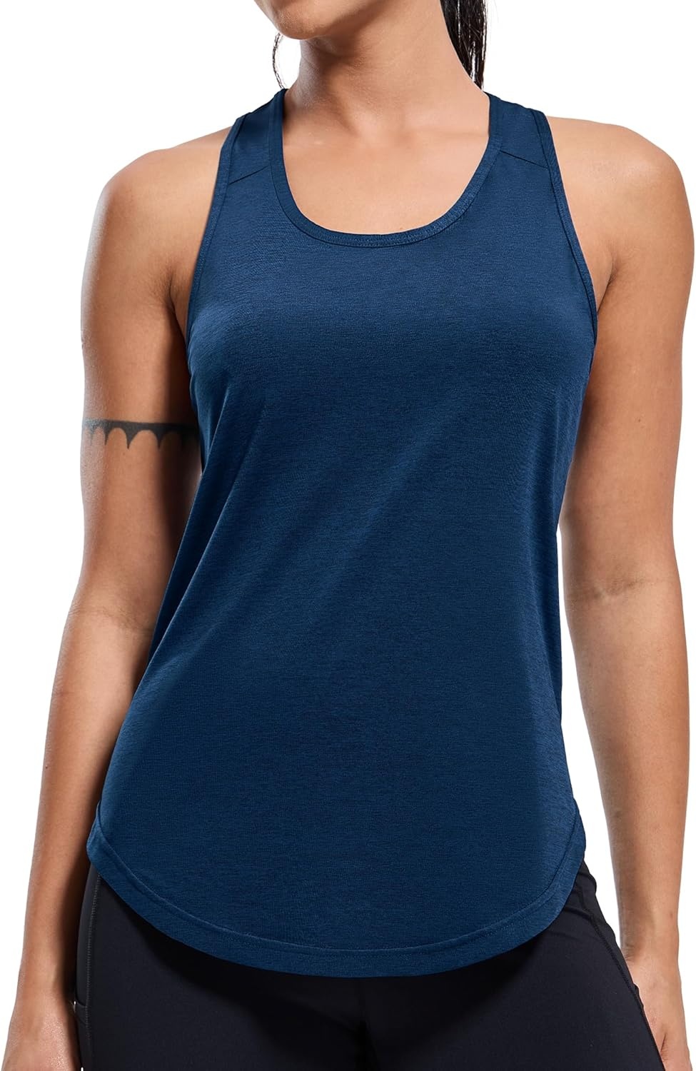 image:imageMIER Workout Tank Tops for Women Racerback Athletic Sleeveless Loose Fit Muscle Tee Shirts Dry Fit Runing Gym Yoga Top SummerHeather Dark Blue