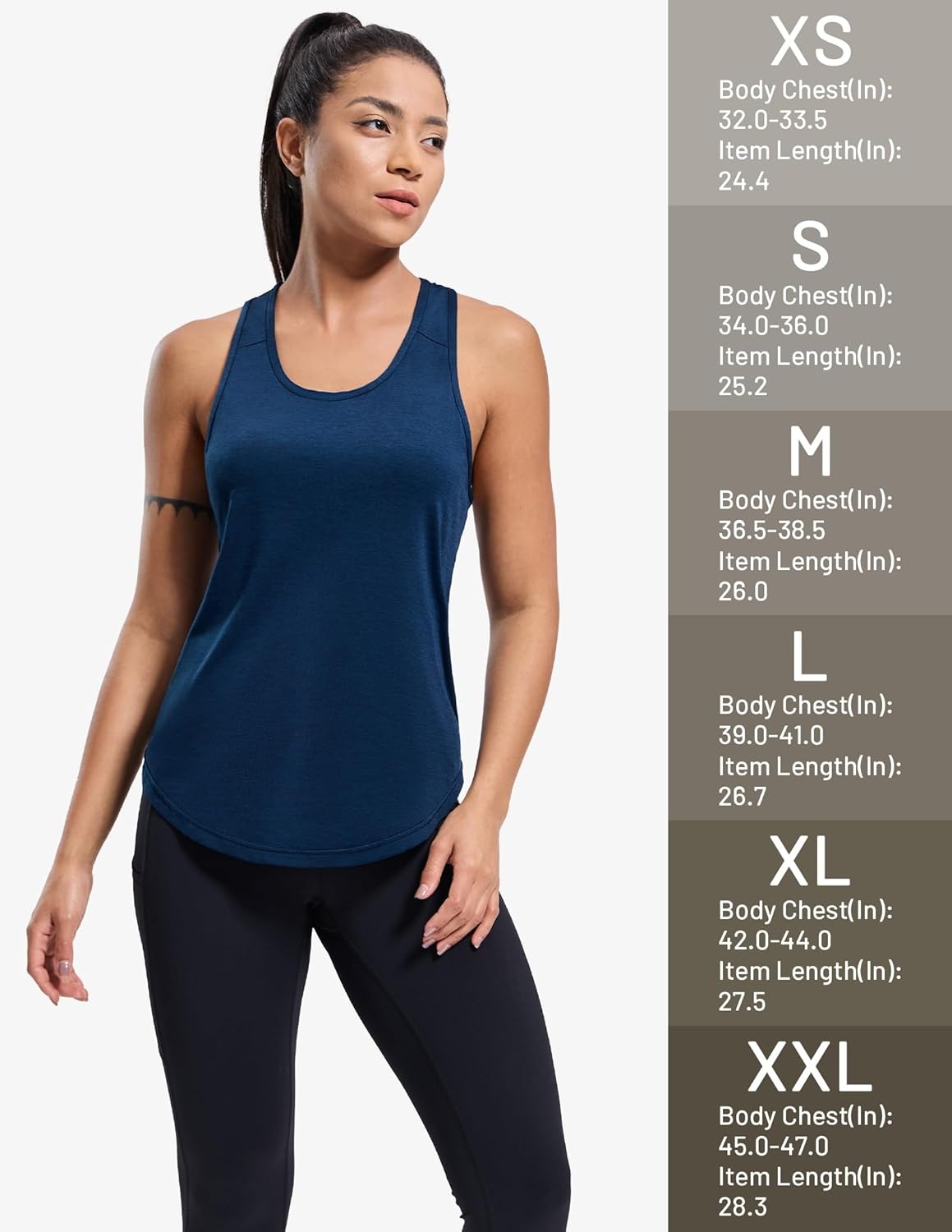 image:imageMIER Workout Tank Tops for Women Racerback Athletic Sleeveless Loose Fit Muscle Tee Shirts Dry Fit Runing Gym Yoga Top SummerHeather Dark Blue