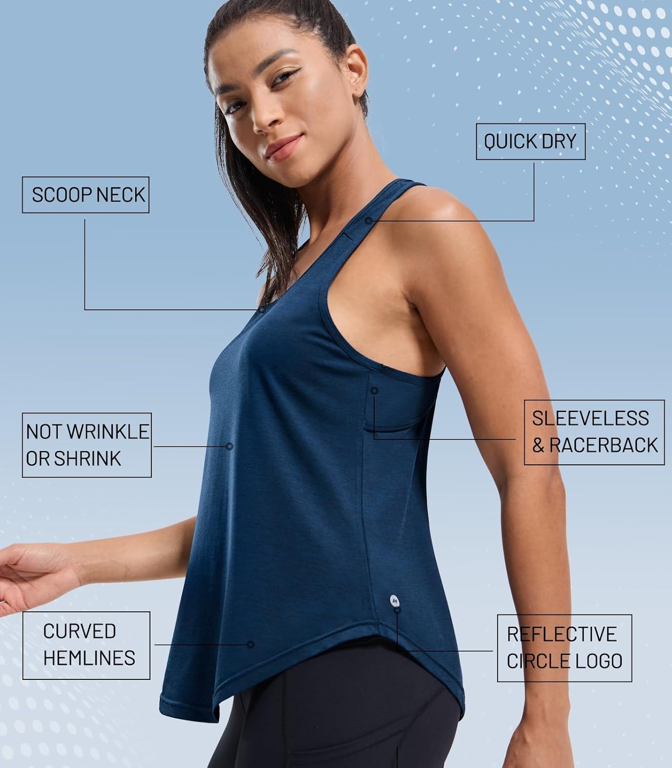 image:imageMIER Workout Tank Tops for Women Racerback Athletic Sleeveless Loose Fit Muscle Tee Shirts Dry Fit Runing Gym Yoga Top SummerHeather Dark Blue
