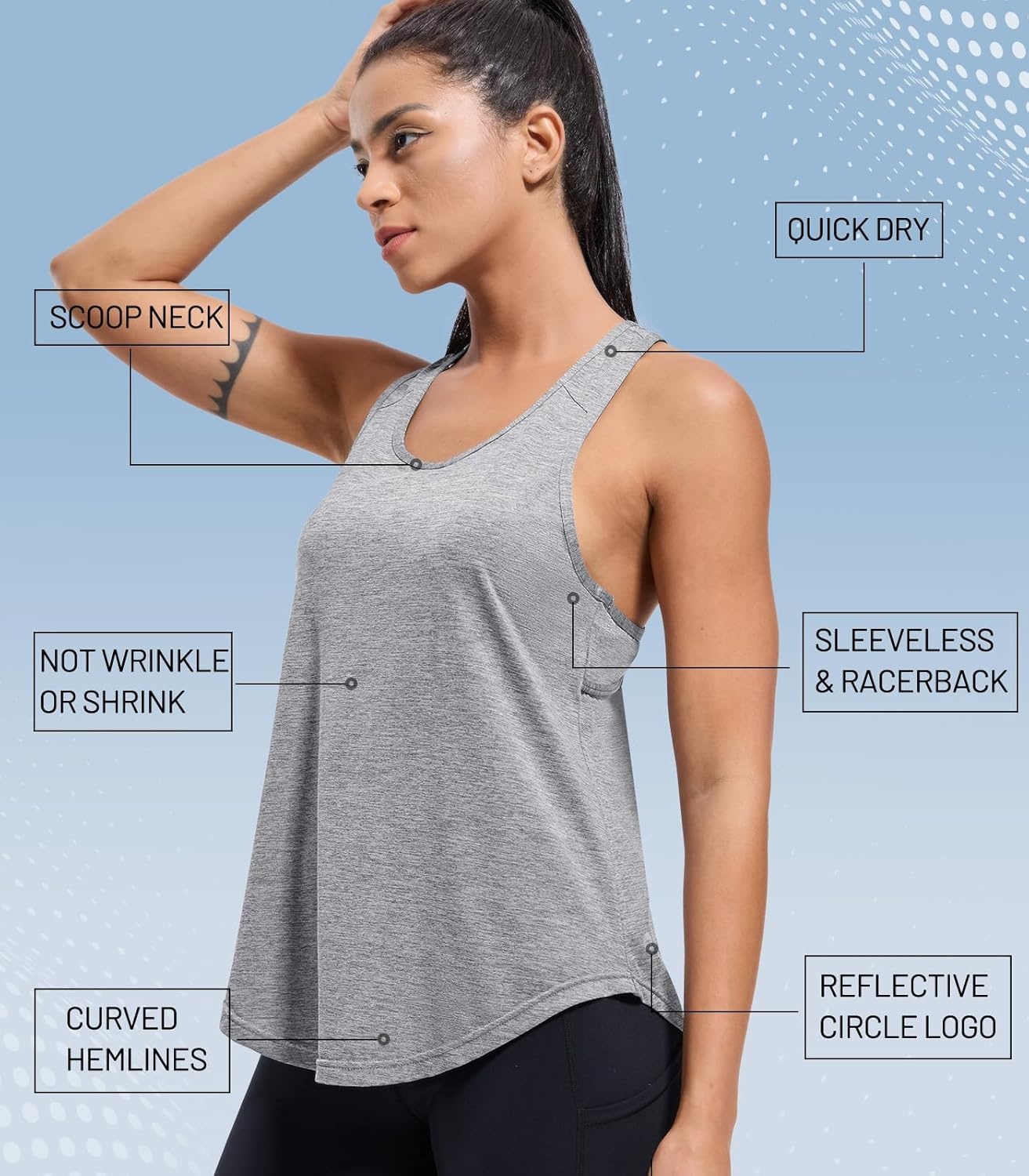 image:imageMIER Workout Tank Tops for Women Racerback Athletic Sleeveless Loose Fit Muscle Tee Shirts Dry Fit Runing Gym Yoga Top SummerHeather Grey
