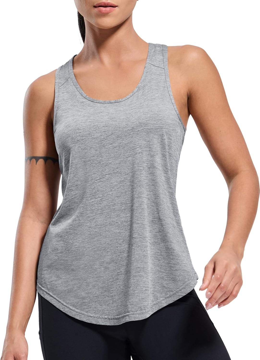 image:imageMIER Workout Tank Tops for Women Racerback Athletic Sleeveless Loose Fit Muscle Tee Shirts Dry Fit Runing Gym Yoga Top SummerHeather Grey