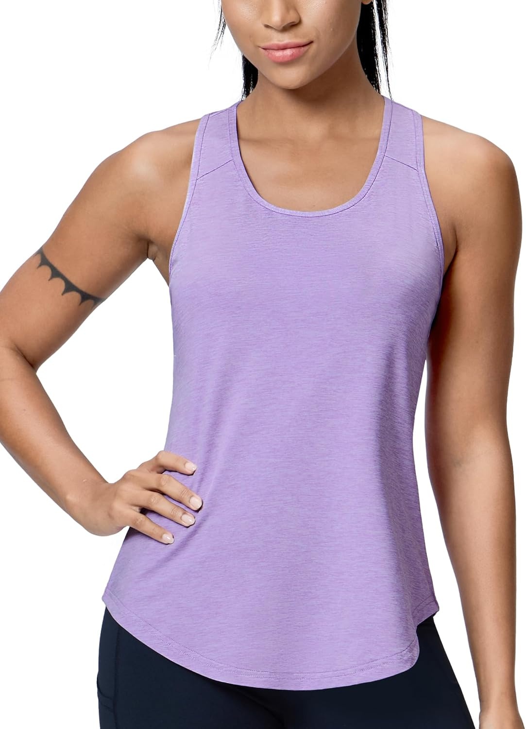 image:imageMIER Workout Tank Tops for Women Racerback Athletic Sleeveless Loose Fit Muscle Tee Shirts Dry Fit Runing Gym Yoga Top SummerHeather Lavender