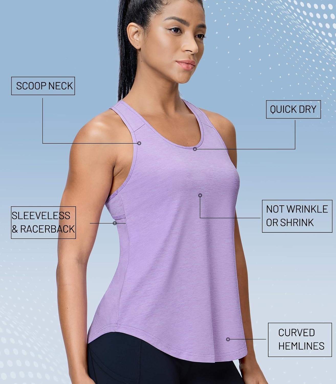 image:imageMIER Workout Tank Tops for Women Racerback Athletic Sleeveless Loose Fit Muscle Tee Shirts Dry Fit Runing Gym Yoga Top SummerHeather Lavender