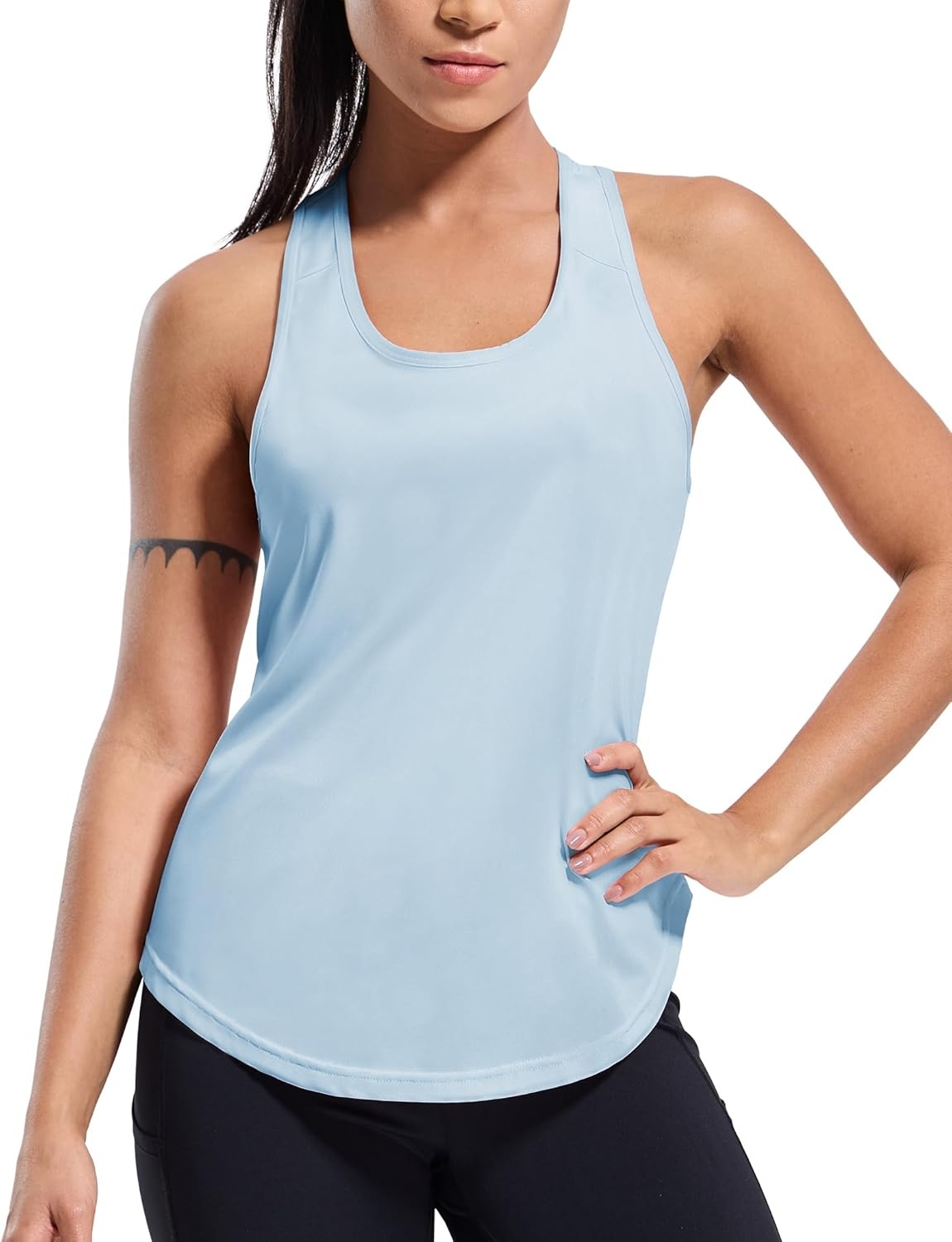 image:imageMIER Workout Tank Tops for Women Racerback Athletic Sleeveless Loose Fit Muscle Tee Shirts Dry Fit Runing Gym Yoga Top SummerLight Blue