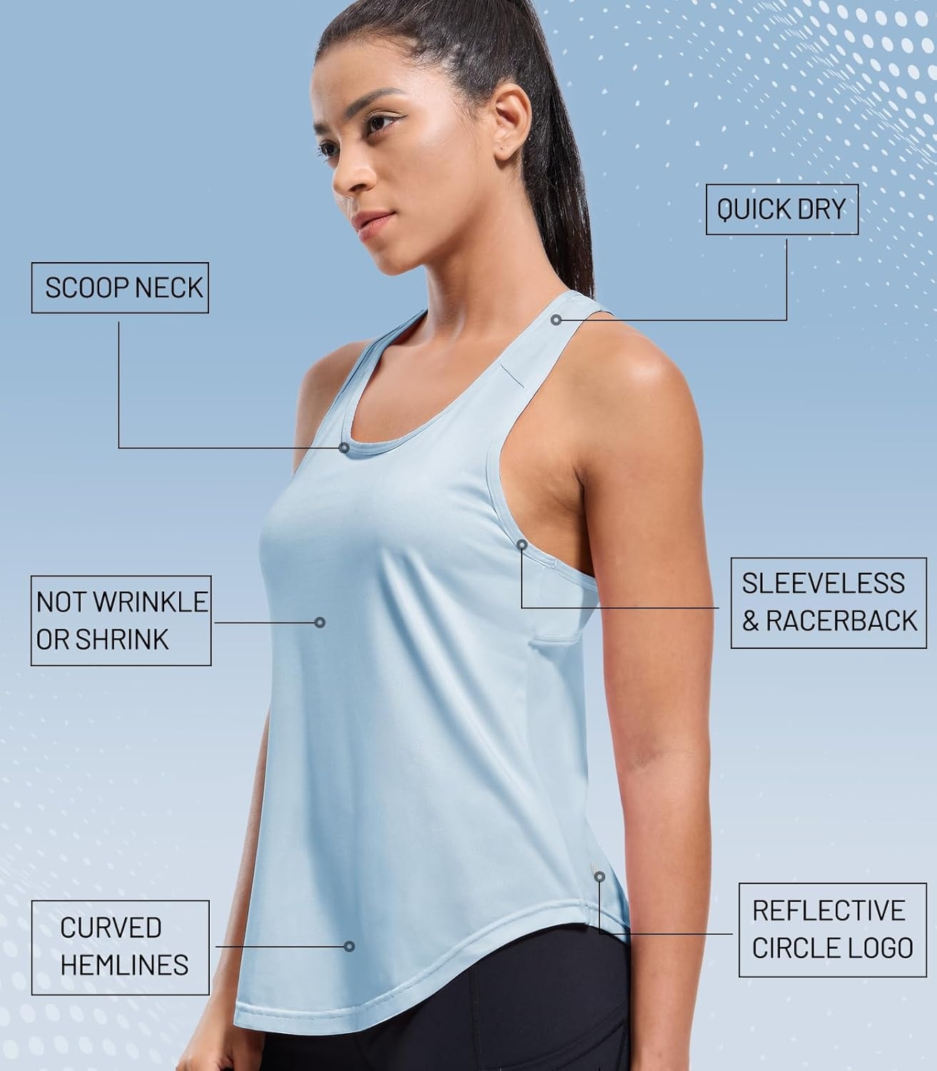 image:imageMIER Workout Tank Tops for Women Racerback Athletic Sleeveless Loose Fit Muscle Tee Shirts Dry Fit Runing Gym Yoga Top SummerLight Blue