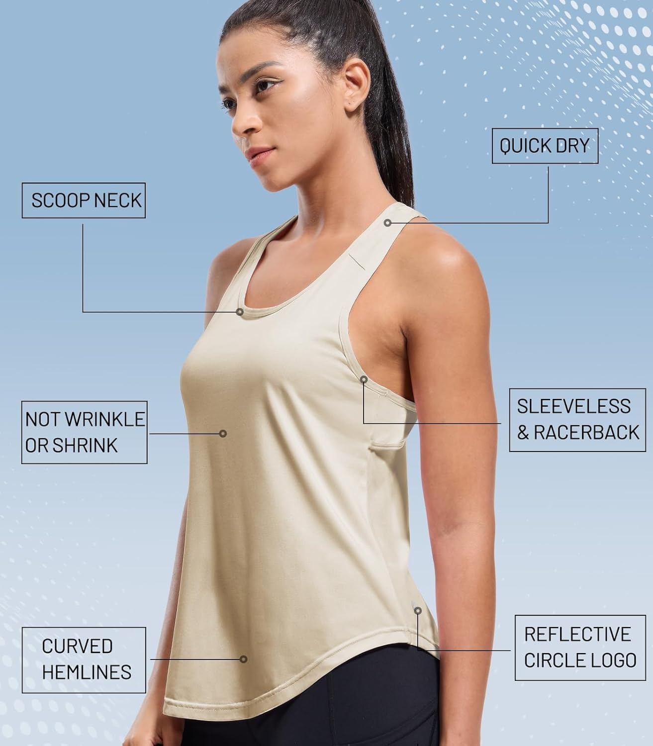 image:imageMIER Workout Tank Tops for Women Racerback Athletic Sleeveless Loose Fit Muscle Tee Shirts Dry Fit Runing Gym Yoga Top SummerLight Khaki