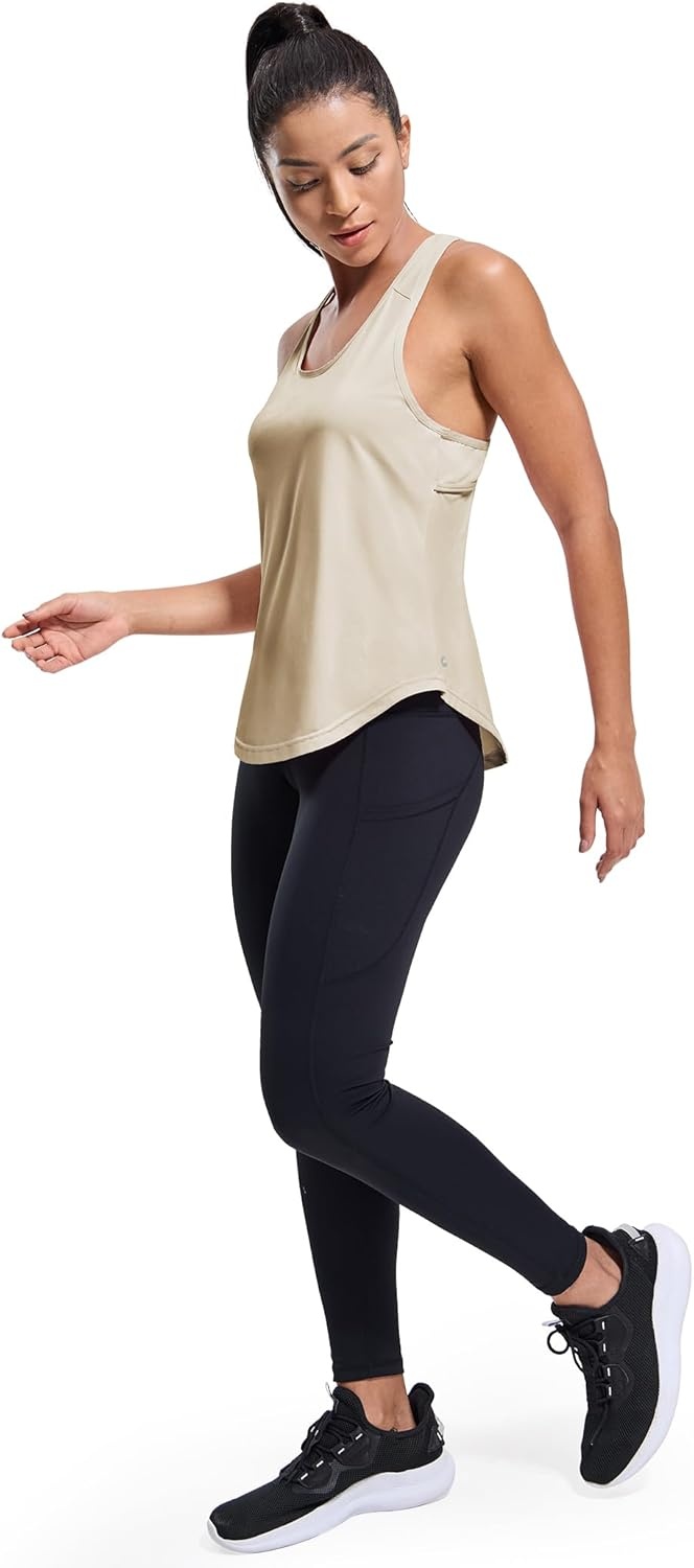 image:imageMIER Workout Tank Tops for Women Racerback Athletic Sleeveless Loose Fit Muscle Tee Shirts Dry Fit Runing Gym Yoga Top SummerLight Khaki