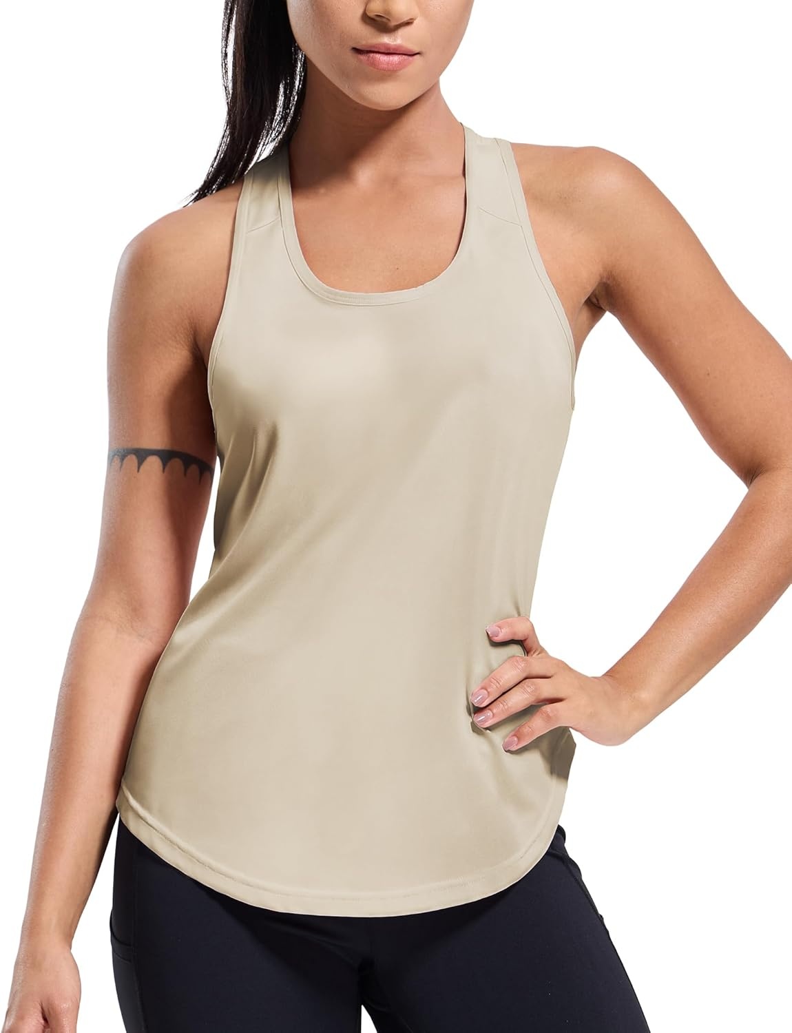 image:imageMIER Workout Tank Tops for Women Racerback Athletic Sleeveless Loose Fit Muscle Tee Shirts Dry Fit Runing Gym Yoga Top SummerLight Khaki