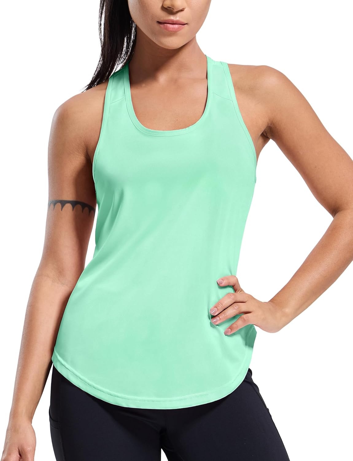 image:imageMIER Workout Tank Tops for Women Racerback Athletic Sleeveless Loose Fit Muscle Tee Shirts Dry Fit Runing Gym Yoga Top SummerMint Green