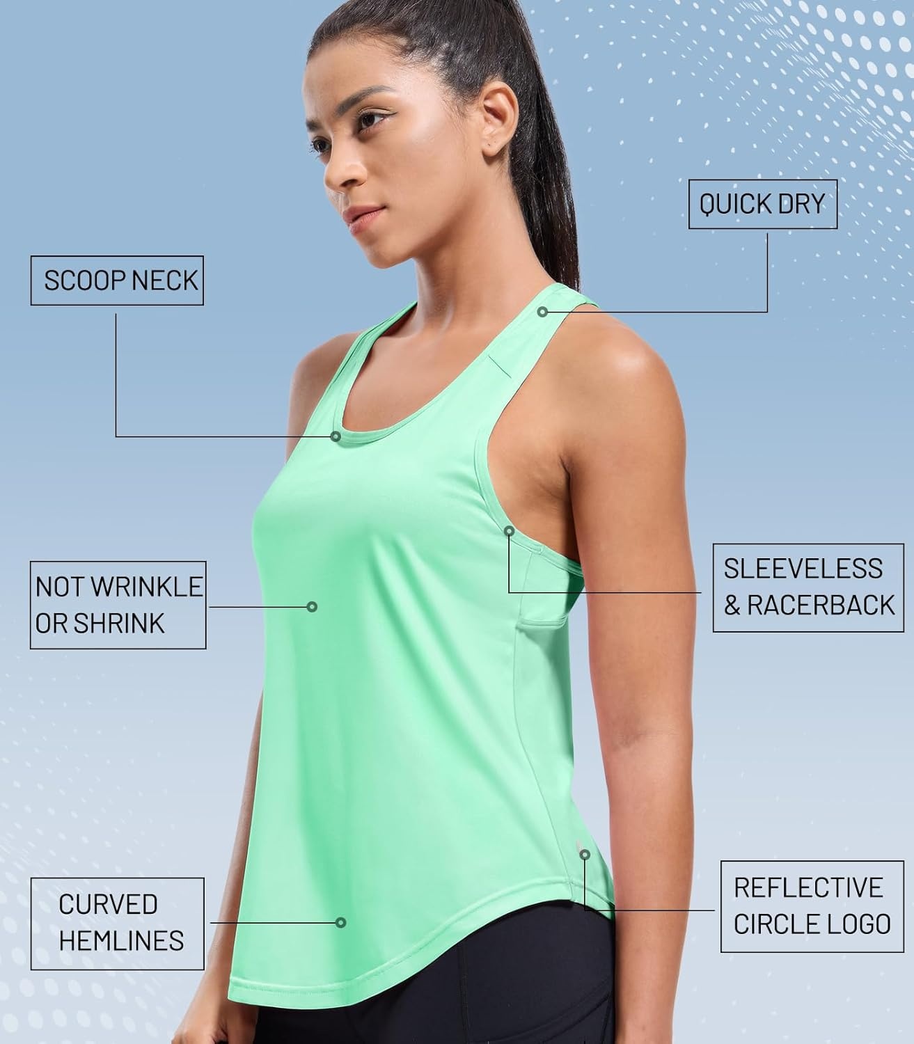 image:imageMIER Workout Tank Tops for Women Racerback Athletic Sleeveless Loose Fit Muscle Tee Shirts Dry Fit Runing Gym Yoga Top SummerMint Green