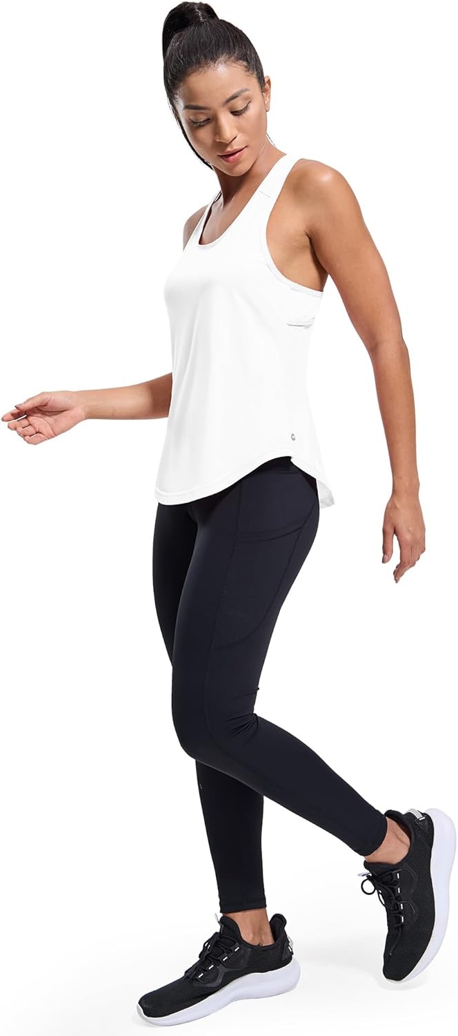 image:imageMIER Workout Tank Tops for Women Racerback Athletic Sleeveless Loose Fit Muscle Tee Shirts Dry Fit Runing Gym Yoga Top SummerWhite