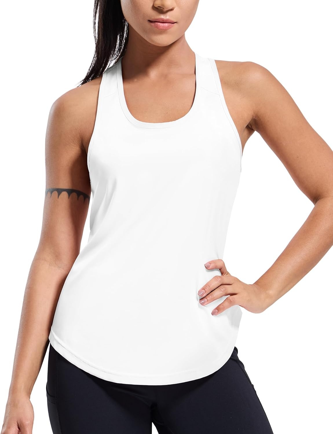 image:imageMIER Workout Tank Tops for Women Racerback Athletic Sleeveless Loose Fit Muscle Tee Shirts Dry Fit Runing Gym Yoga Top SummerWhite