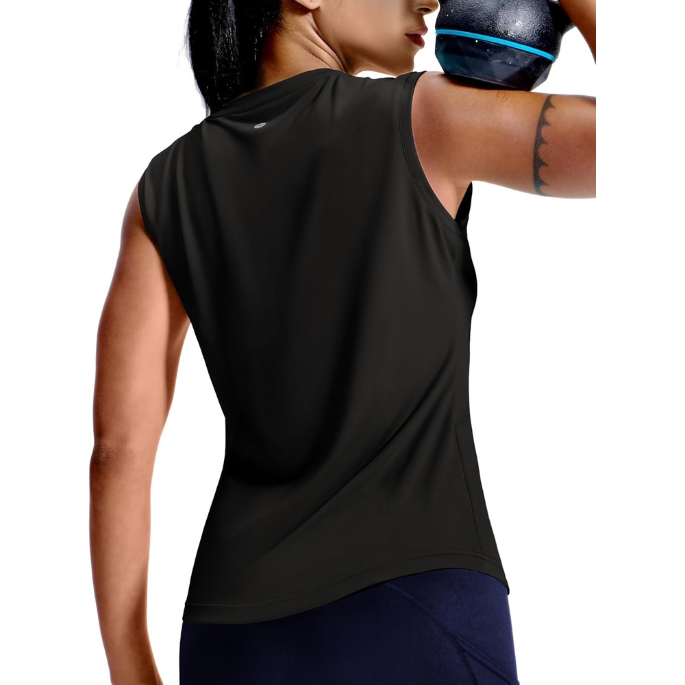 image:imageMIER Sleeveless Athletic Tops for Women Dry Fit Running Workout Tank Top Crew Neck UPF 50 Active Tennis Gym Yoga Tee ShirtsBlack