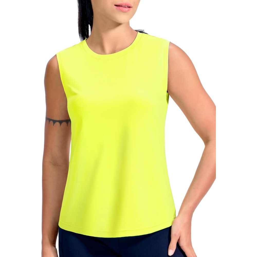 image:imageMIER Sleeveless Athletic Tops for Women Dry Fit Running Workout Tank Top Crew Neck UPF 50 Active Tennis Gym Yoga Tee ShirtsLemon Green