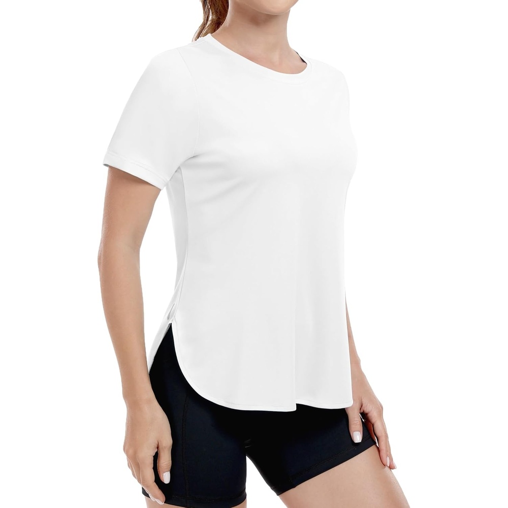 image:imageMIER Womens UPF 50 Sun Protection Workout Tops Short Sleeve UV SPF TShirts for Athletic Gym Exercise Yoga Dry FitWhite