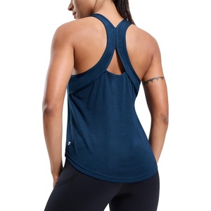 image:imageMIER Workout Tank Tops for Women Racerback Athletic Sleeveless Loose Fit Muscle Tee Shirts Dry Fit Runing Gym Yoga Top SummerHeather Dark Blue