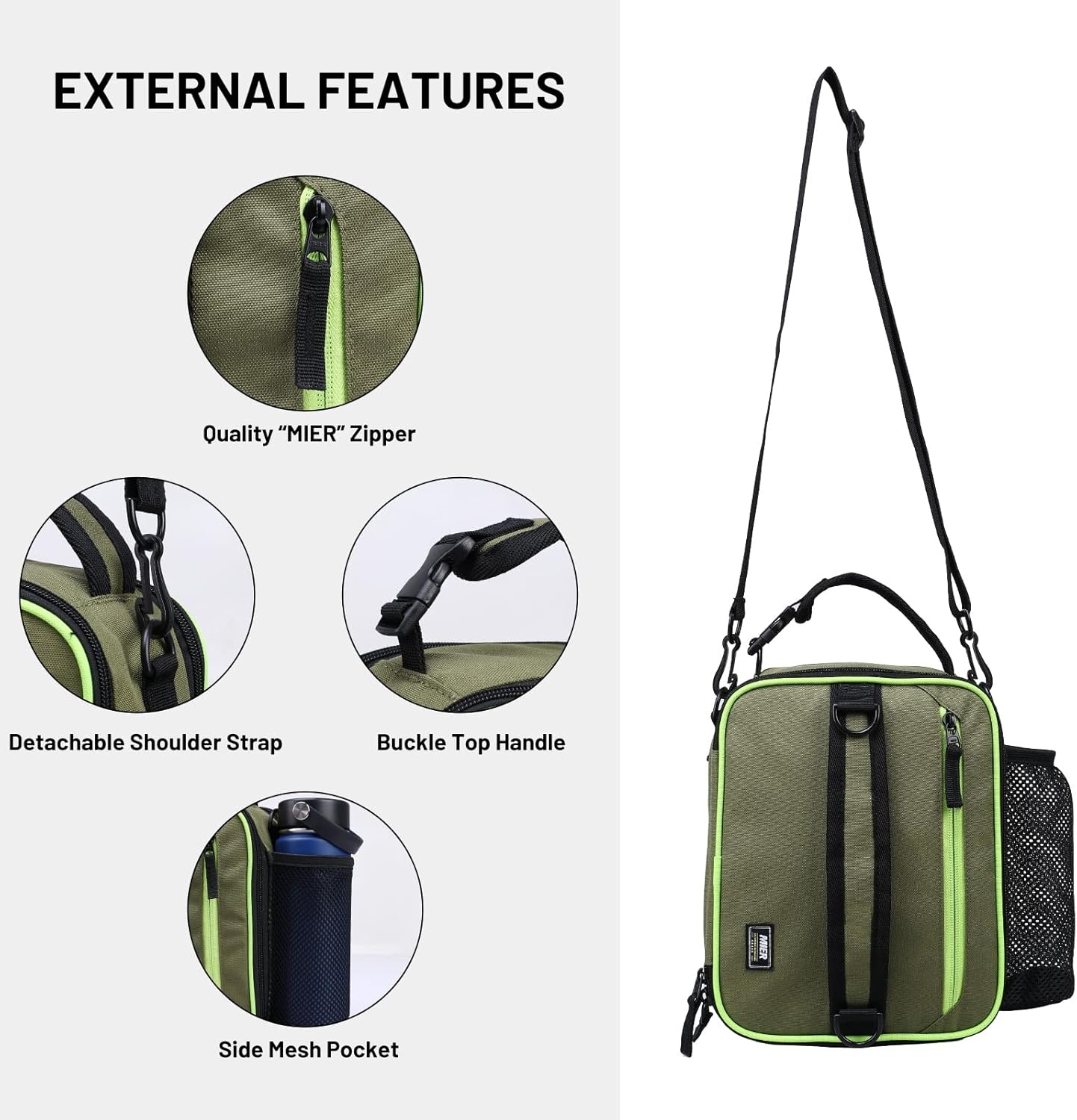 image:imageMIER Expandable Lunch Bag Insulated Lunch Box for Men to Work Travel Portable Lunchbox Bags with Shoulder Strap and Water Bottle HolderGreen