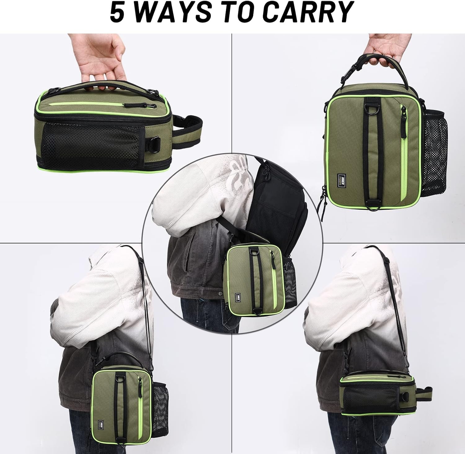 image:imageMIER Expandable Lunch Bag Insulated Lunch Box for Men to Work Travel Portable Lunchbox Bags with Shoulder Strap and Water Bottle HolderGreen