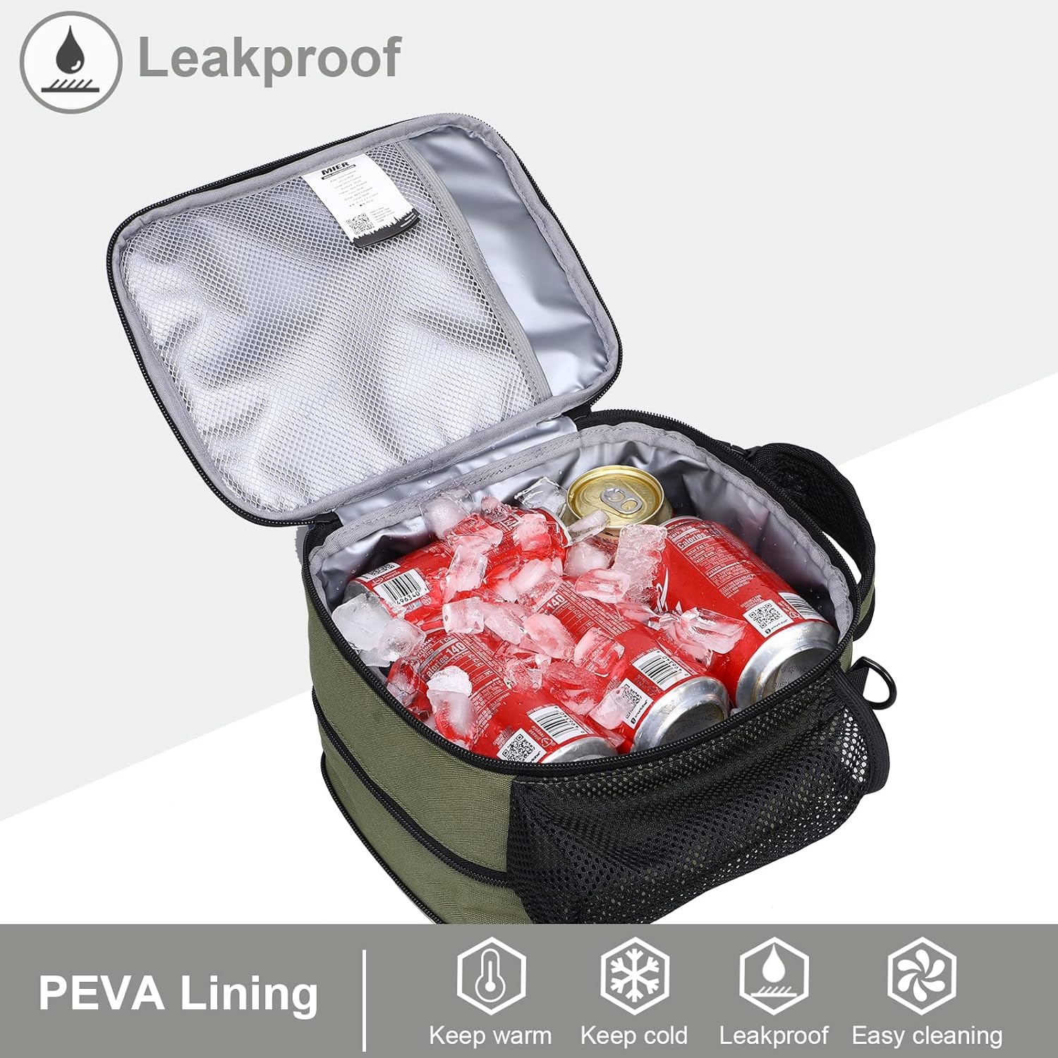 image:imageMIER Expandable Lunch Bag Insulated Lunch Box for Men to Work Travel Portable Lunchbox Bags with Shoulder Strap and Water Bottle HolderGreen