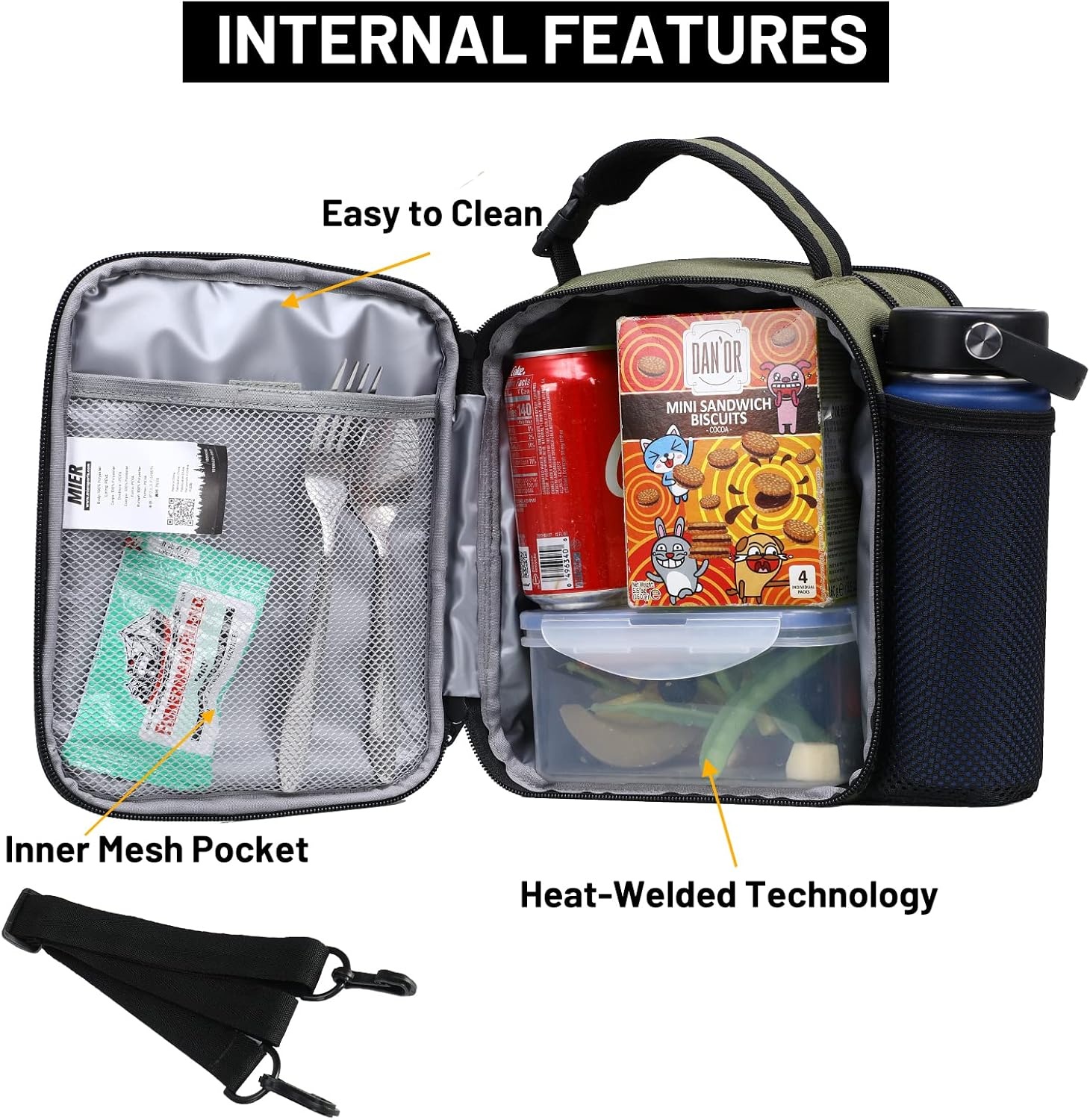 image:imageMIER Expandable Lunch Bag Insulated Lunch Box for Men to Work Travel Portable Lunchbox Bags with Shoulder Strap and Water Bottle HolderGreen