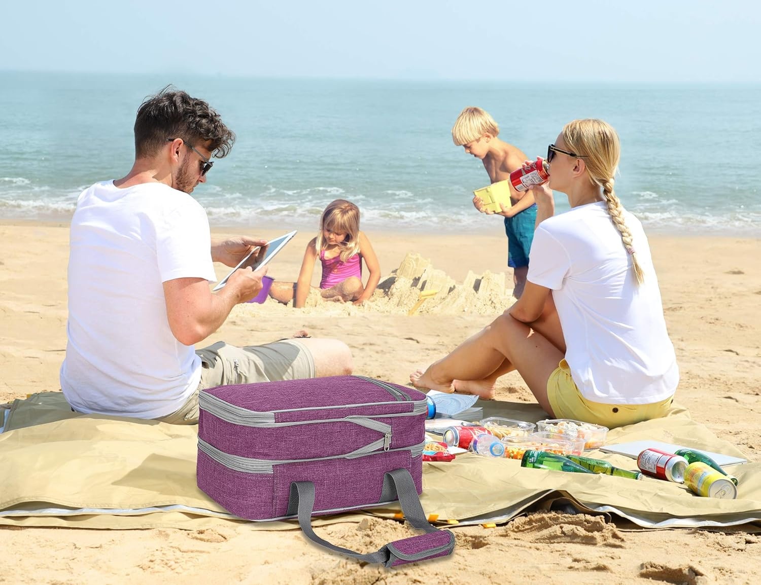 image:imageMIER Insulated Double Casserole Carrier Thermal Lunch Tote for Potluck Parties Picnic Beach Fits 9 x 13 Inches Casserole Dish Expandable by Mid Zipper PurplePurple