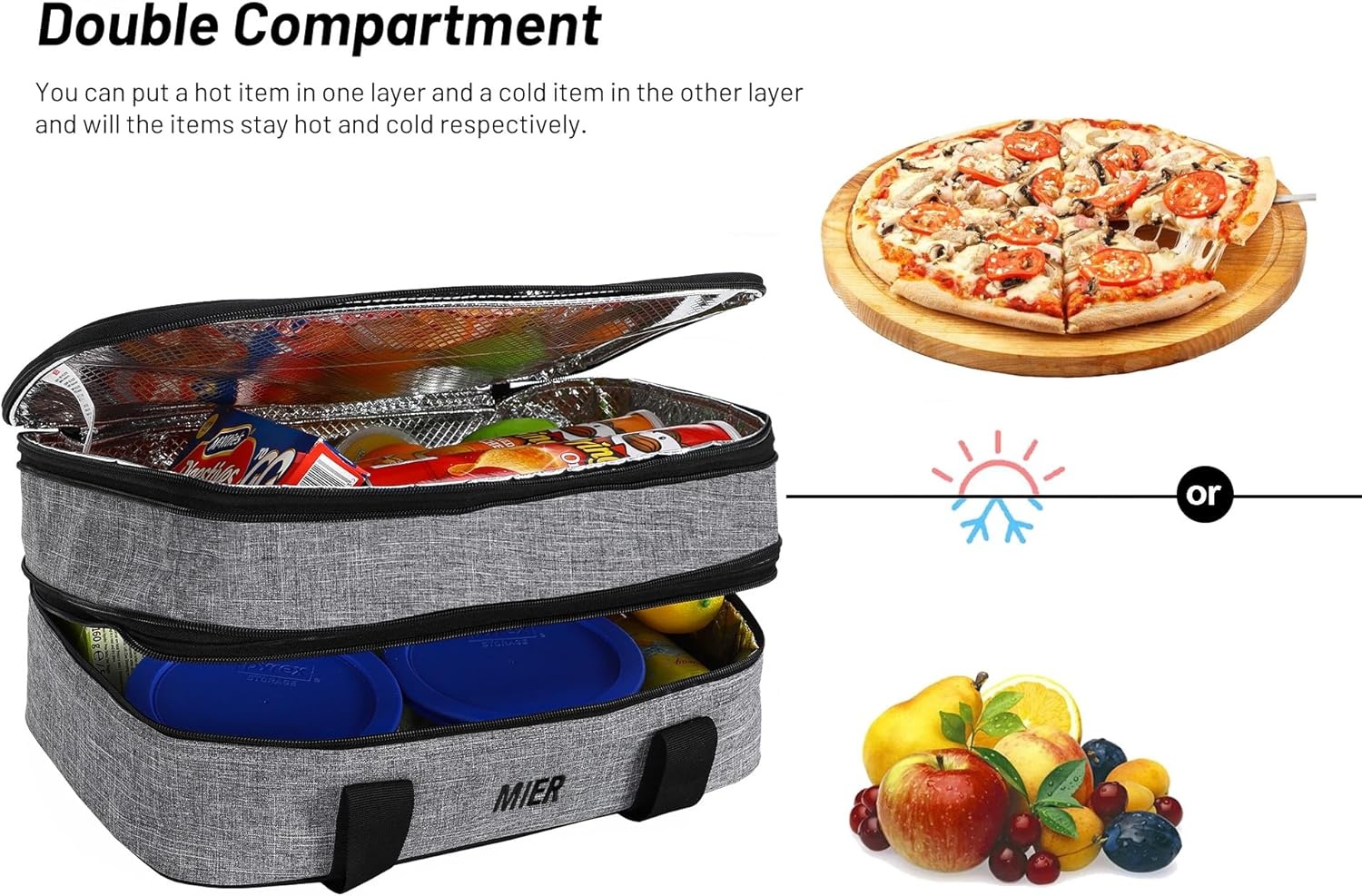 image:imageMIER Insulated Double Casserole Carrier Thermal Lunch Tote for Potluck Parties Picnic Beach Fits 9 x 13 Inches Casserole Dish Expandable by Mid Zipper PurpleGray
