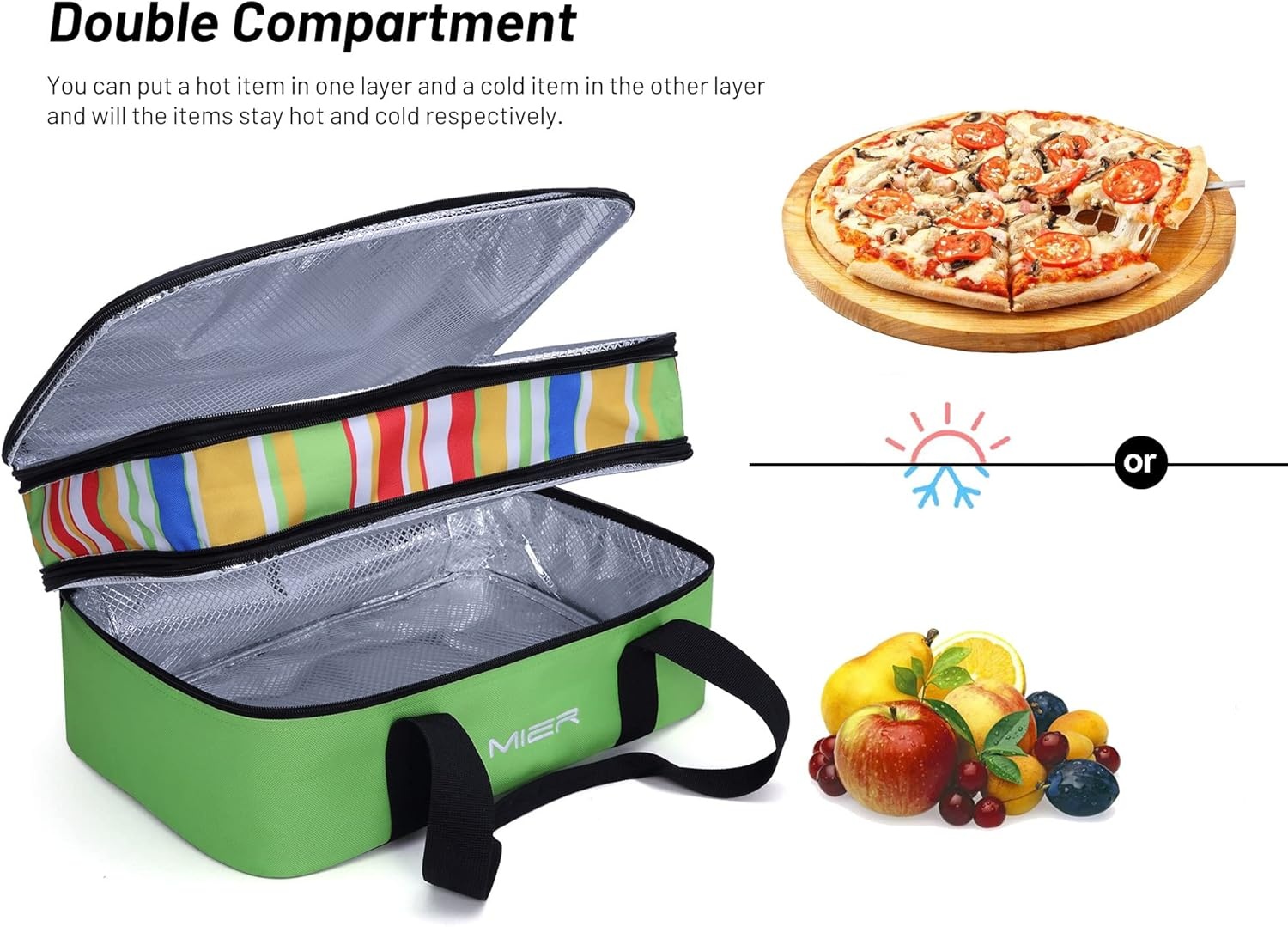 image:imageMIER Insulated Double Casserole Carrier Thermal Lunch Tote for Potluck Parties Picnic Beach Fits 9 x 13 Inches Casserole Dish Expandable by Mid Zipper PurpleGreen