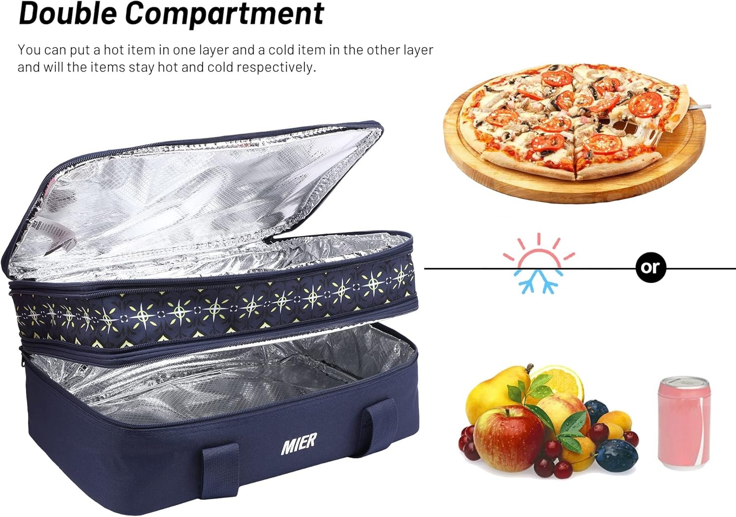 image:imageMIER Insulated Double Casserole Carrier Thermal Lunch Tote for Potluck Parties Picnic Beach Fits 9 x 13 Inches Casserole Dish Expandable by Mid Zipper PurpleDark Blue