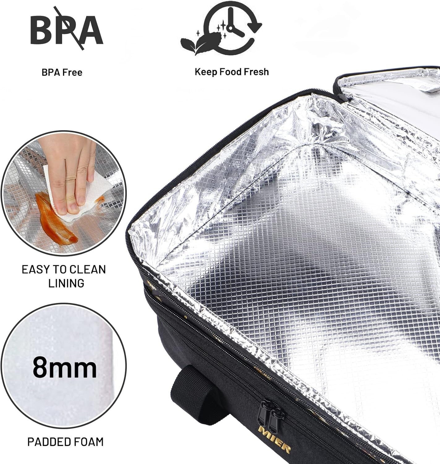 image:imageMIER Insulated Double Casserole Carrier Thermal Lunch Tote for Potluck Parties Picnic Beach Fits 9 x 13 Inches Casserole Dish Expandable by Mid Zipper PurpleBlack