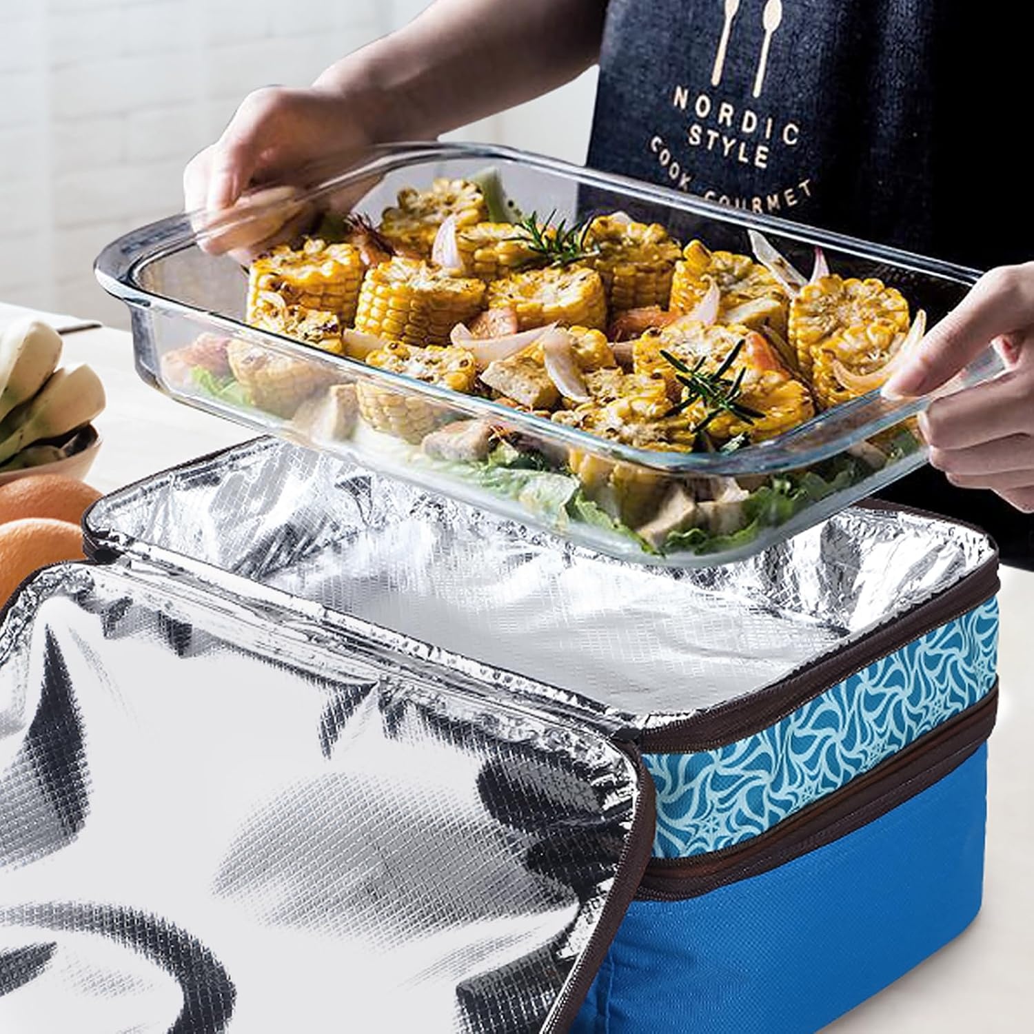 image:imageMIER Insulated Double Casserole Carrier Thermal Lunch Tote for Potluck Parties Picnic Beach Fits 9 x 13 Inches Casserole Dish Expandable by Mid Zipper PurpleBlue
