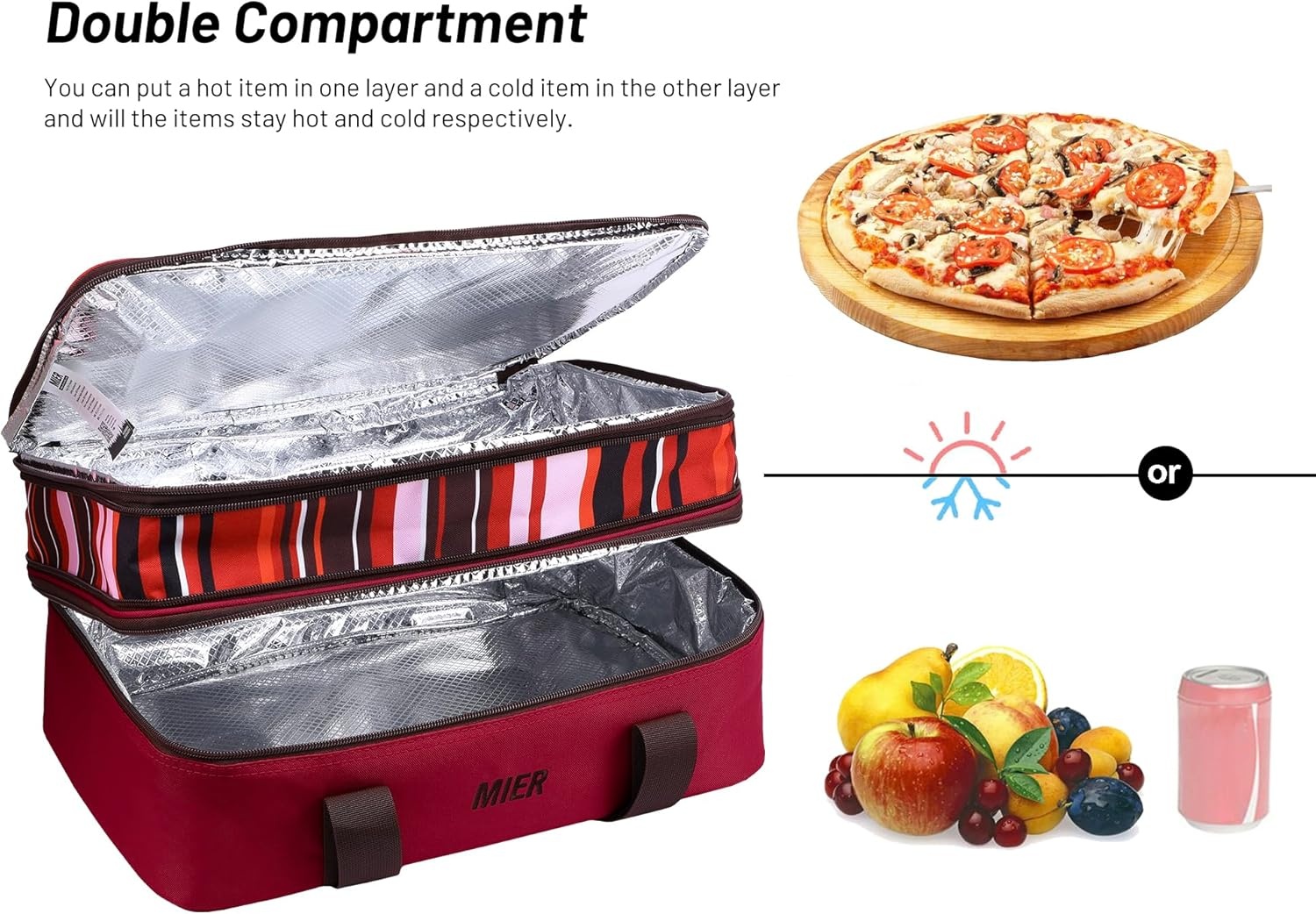 image:imageMIER Insulated Double Casserole Carrier Thermal Lunch Tote for Potluck Parties Picnic Beach Fits 9 x 13 Inches Casserole Dish Expandable by Mid Zipper PurpleBurgundy