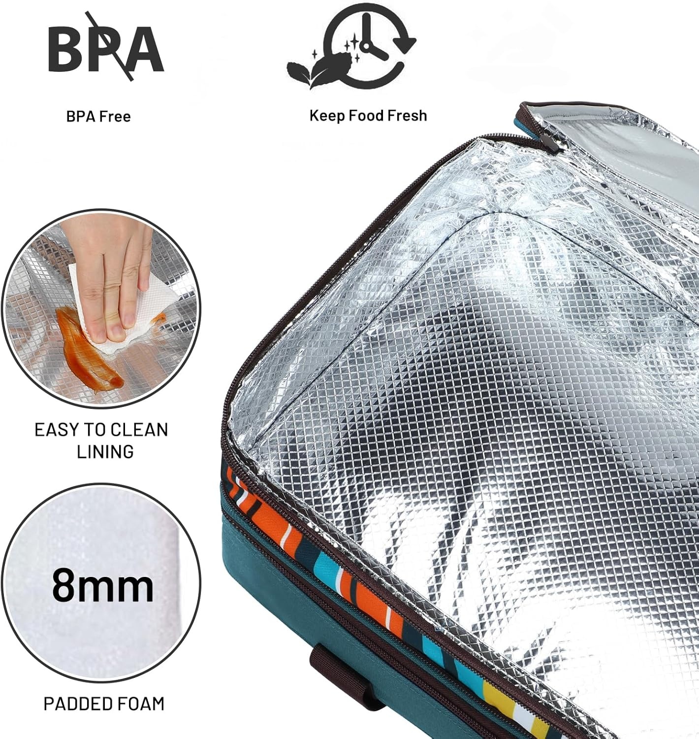 image:imageMIER Insulated Double Casserole Carrier Thermal Lunch Tote for Potluck Parties Picnic Beach Fits 9 x 13 Inches Casserole Dish Expandable by Mid Zipper PurplePeacock Blue