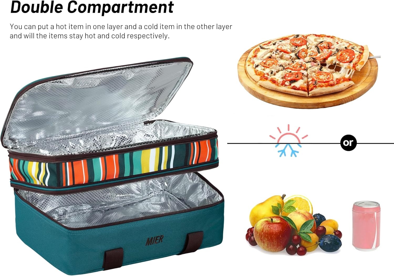 image:imageMIER Insulated Double Casserole Carrier Thermal Lunch Tote for Potluck Parties Picnic Beach Fits 9 x 13 Inches Casserole Dish Expandable by Mid Zipper PurplePeacock Blue