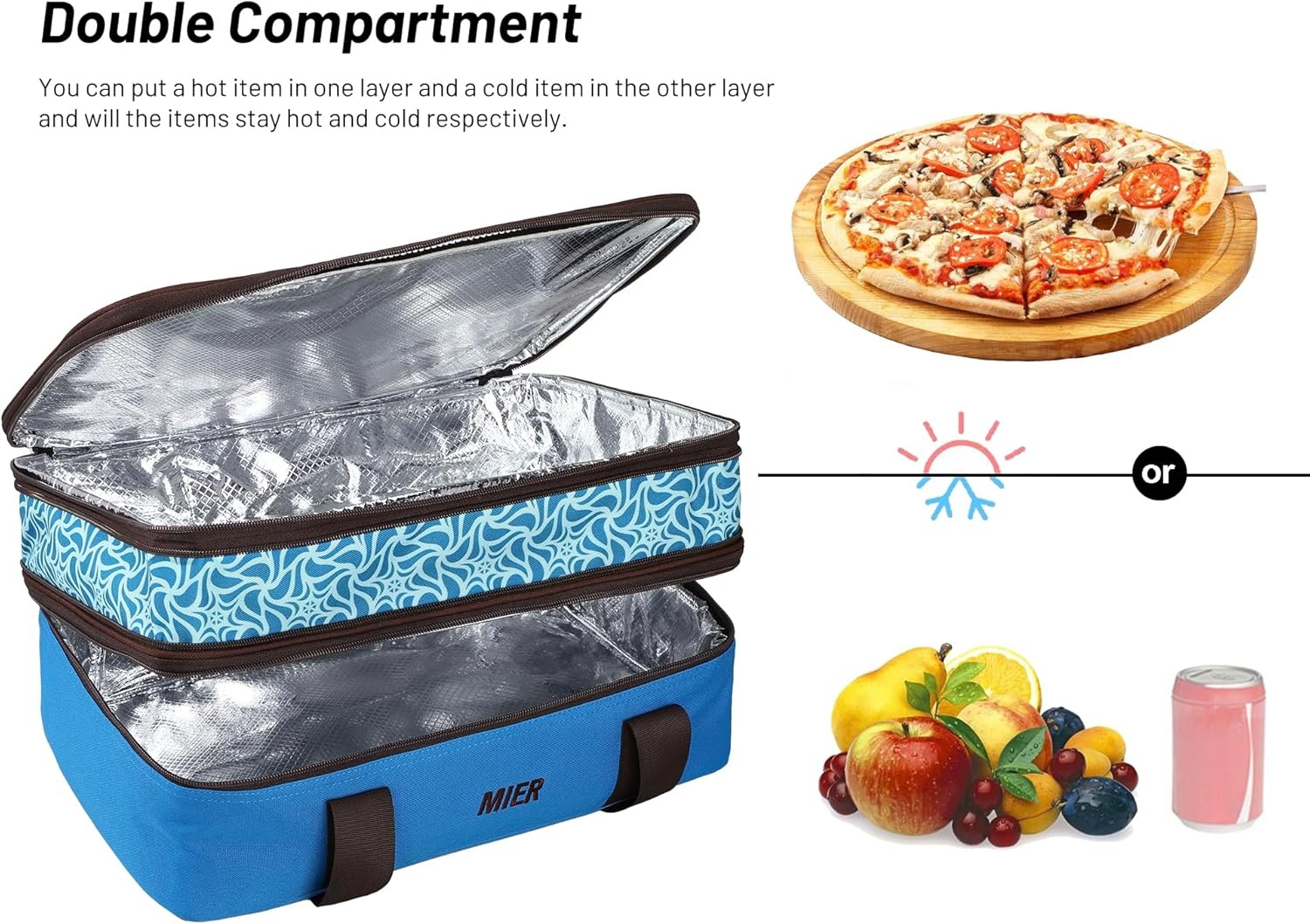 image:imageMIER Insulated Double Casserole Carrier Thermal Lunch Tote for Potluck Parties Picnic Beach Fits 9 x 13 Inches Casserole Dish Expandable by Mid Zipper PurpleBlue