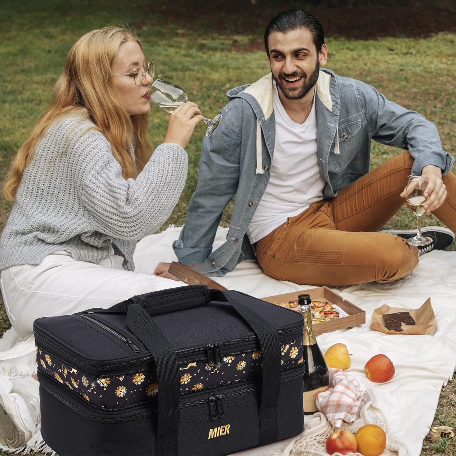 image:imageMIER Insulated Double Casserole Carrier Thermal Lunch Tote for Potluck Parties Picnic Beach Fits 9 x 13 Inches Casserole Dish Expandable by Mid Zipper PurpleBlack