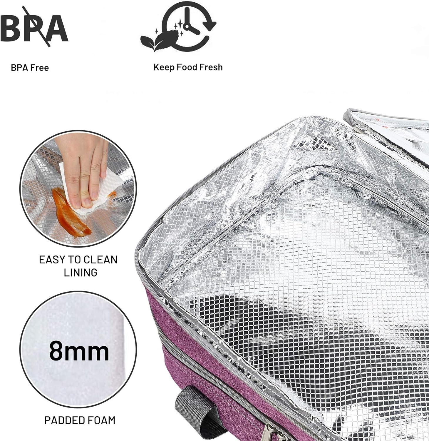 image:imageMIER Insulated Double Casserole Carrier Thermal Lunch Tote for Potluck Parties Picnic Beach Fits 9 x 13 Inches Casserole Dish Expandable by Mid Zipper PurplePurple