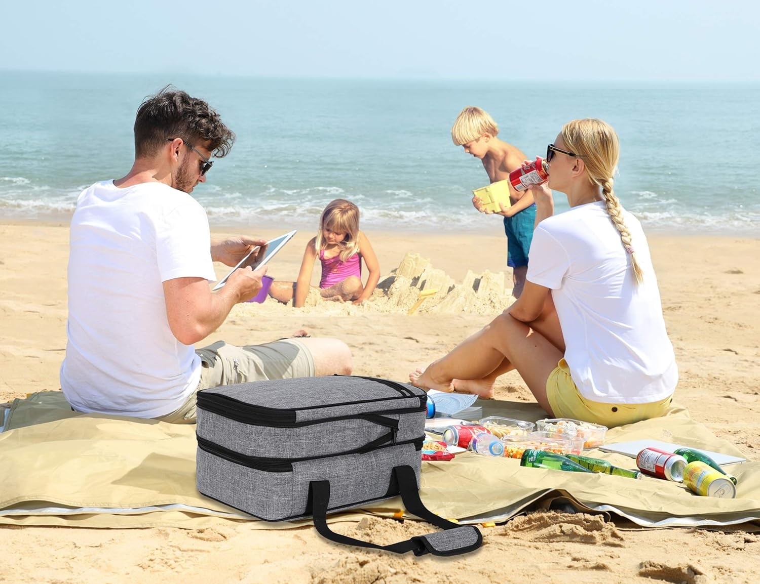 image:imageMIER Insulated Double Casserole Carrier Thermal Lunch Tote for Potluck Parties Picnic Beach Fits 9 x 13 Inches Casserole Dish Expandable by Mid Zipper PurpleGray