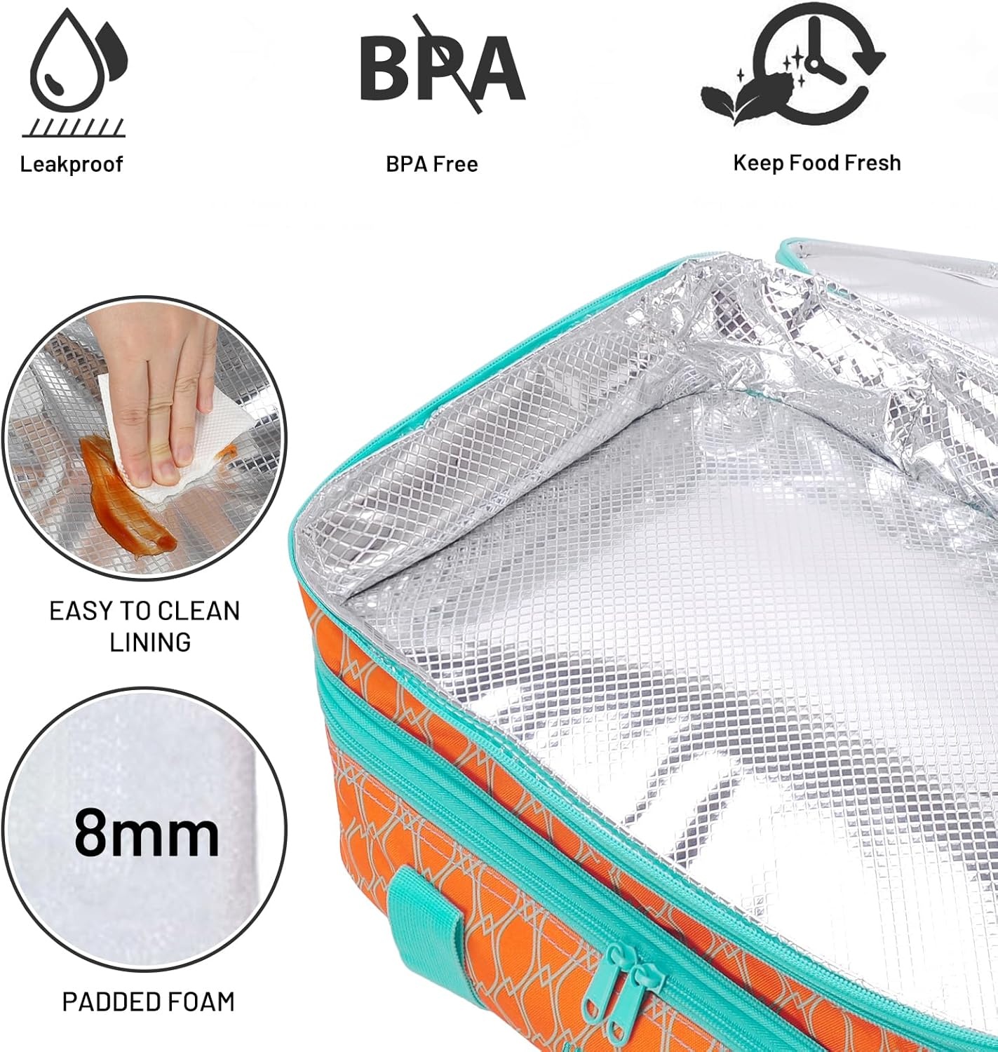 image:imageMIER Insulated Double Casserole Carrier Thermal Lunch Tote for Potluck Parties Picnic Beach Fits 9 x 13 Inches Casserole Dish Expandable by Mid Zipper PurpleOrange