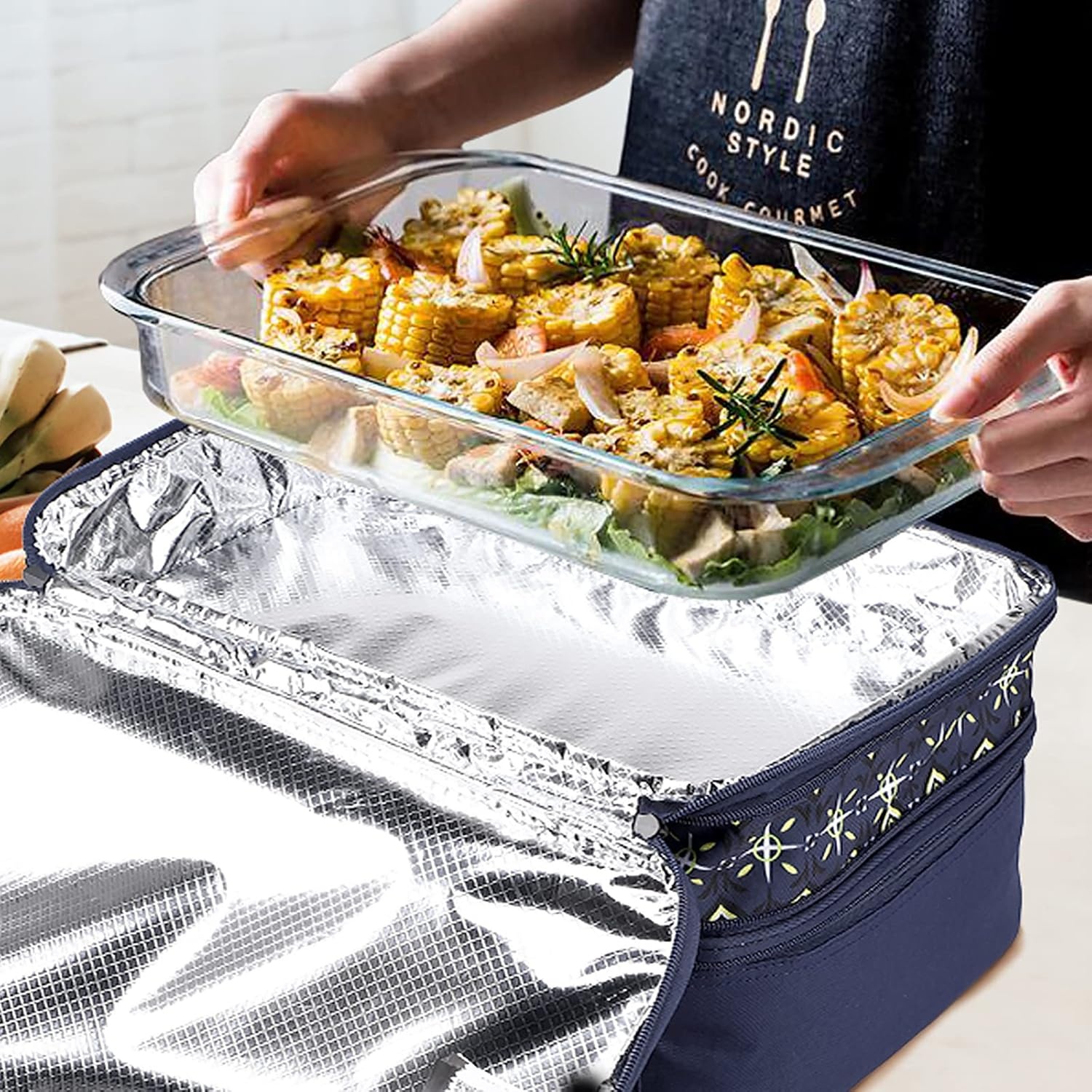 image:imageMIER Insulated Double Casserole Carrier Thermal Lunch Tote for Potluck Parties Picnic Beach Fits 9 x 13 Inches Casserole Dish Expandable by Mid Zipper PurpleDark Blue