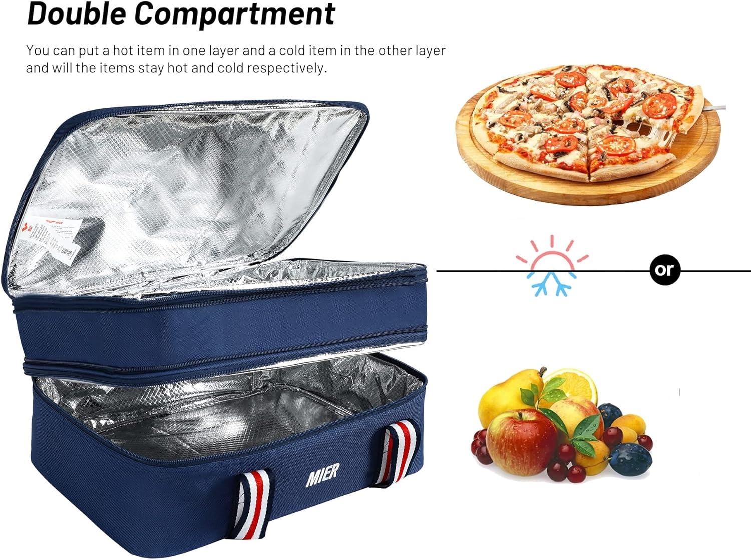 image:imageMIER Insulated Double Casserole Carrier Thermal Lunch Tote for Potluck Parties Picnic Beach Fits 9 x 13 Inches Casserole Dish Expandable by Mid Zipper PurpleNavy
