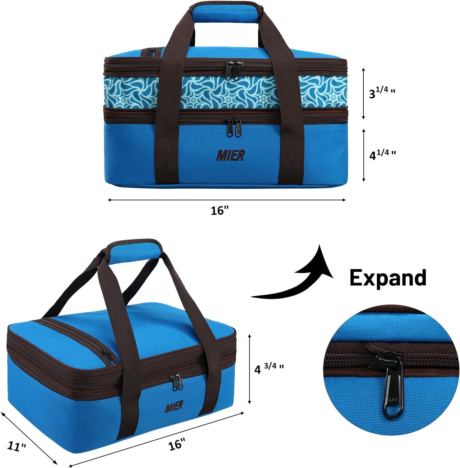 image:imageMIER Insulated Double Casserole Carrier Thermal Lunch Tote for Potluck Parties Picnic Beach Fits 9 x 13 Inches Casserole Dish Expandable by Mid Zipper PurpleBlue