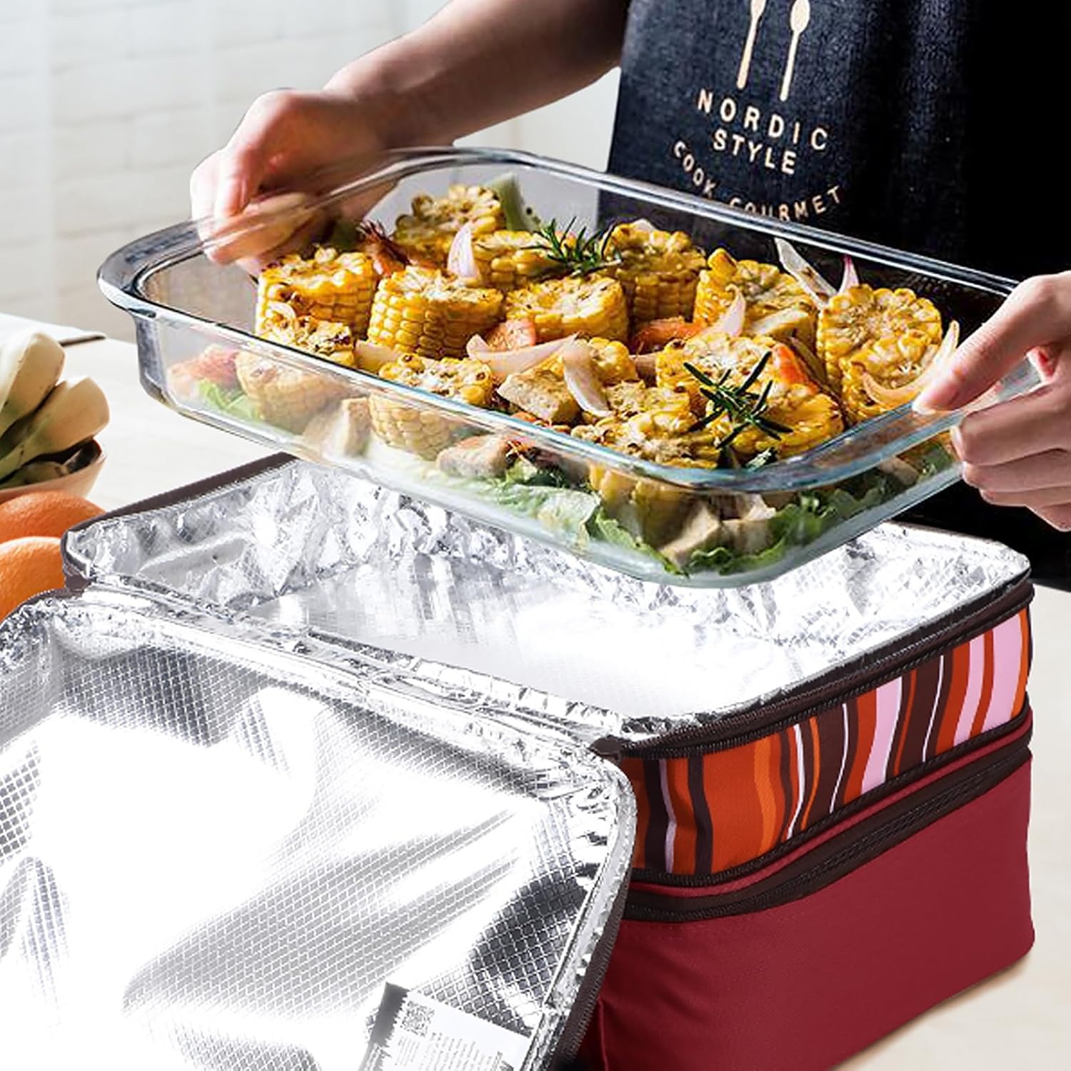 image:imageMIER Insulated Double Casserole Carrier Thermal Lunch Tote for Potluck Parties Picnic Beach Fits 9 x 13 Inches Casserole Dish Expandable by Mid Zipper PurpleBurgundy