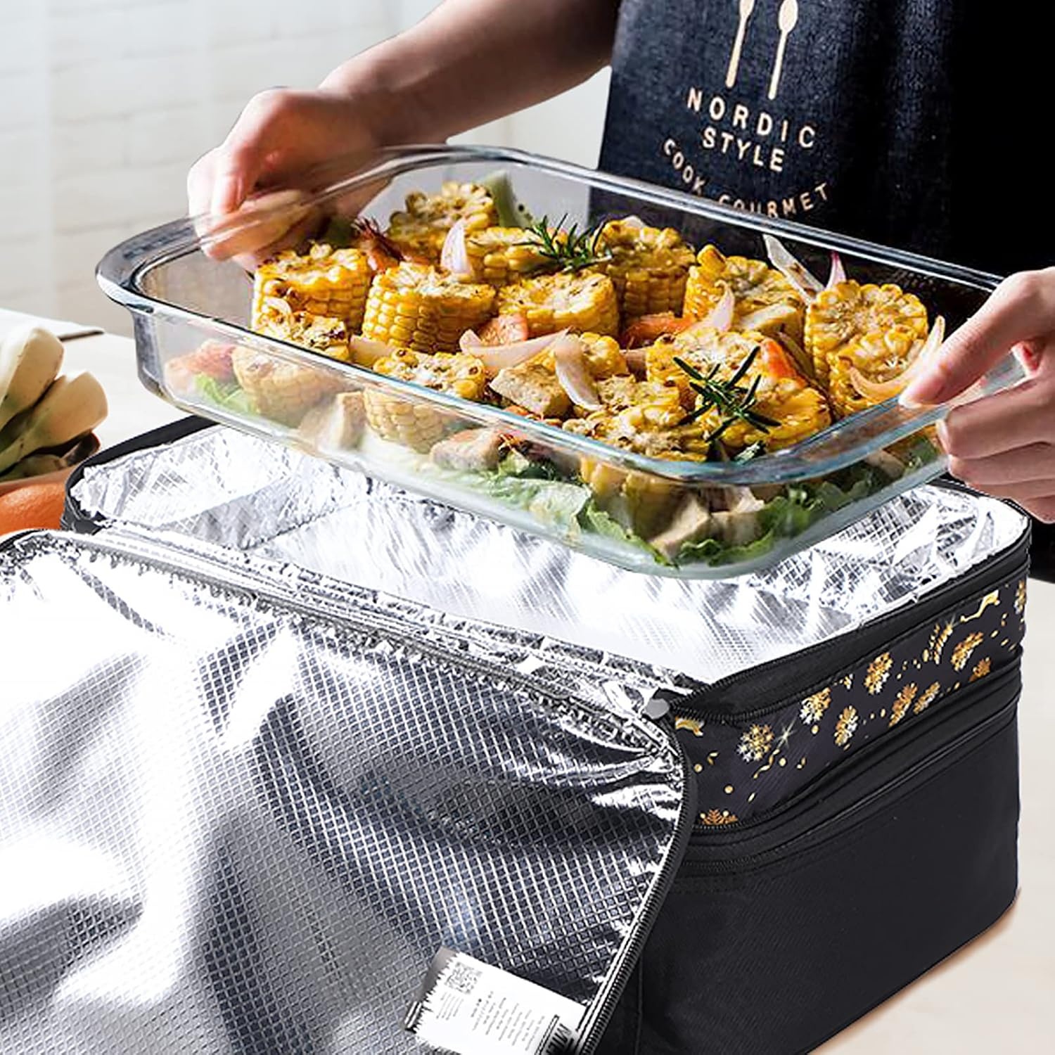 image:imageMIER Insulated Double Casserole Carrier Thermal Lunch Tote for Potluck Parties Picnic Beach Fits 9 x 13 Inches Casserole Dish Expandable by Mid Zipper PurpleBlack