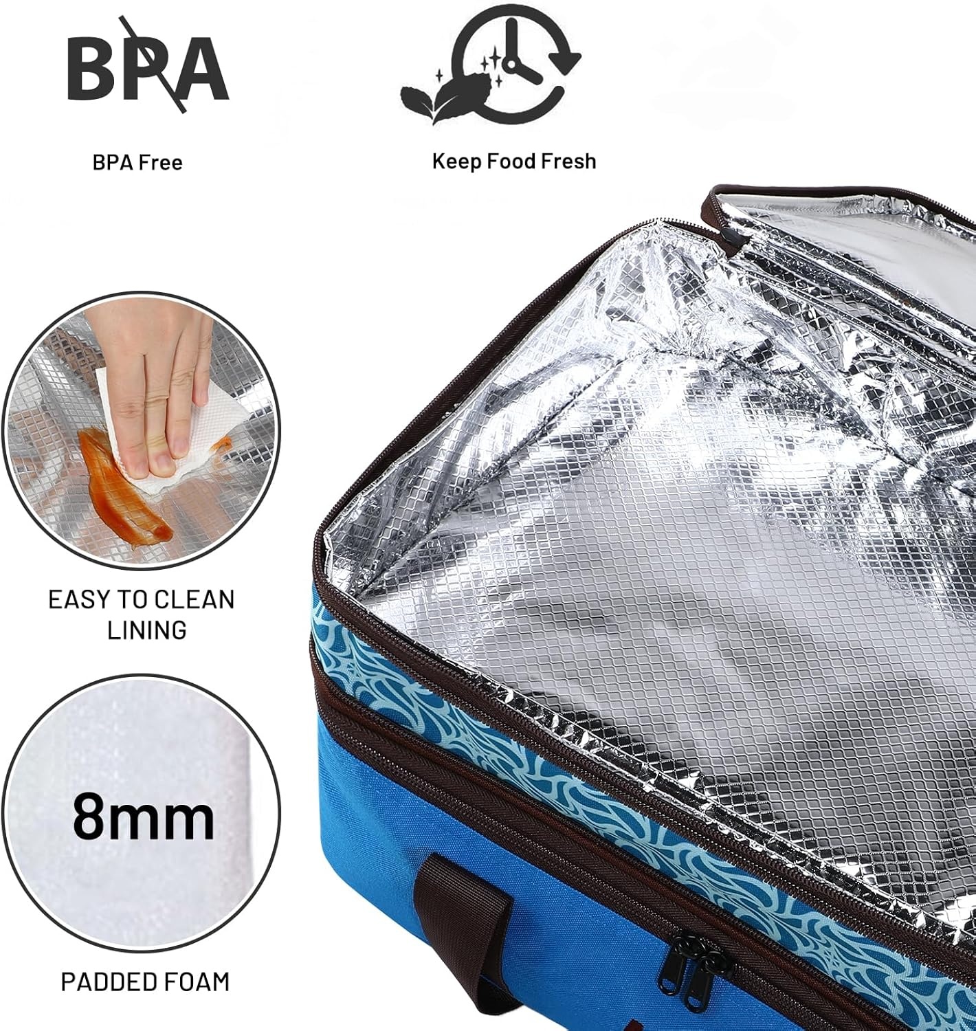 image:imageMIER Insulated Double Casserole Carrier Thermal Lunch Tote for Potluck Parties Picnic Beach Fits 9 x 13 Inches Casserole Dish Expandable by Mid Zipper PurpleBlue