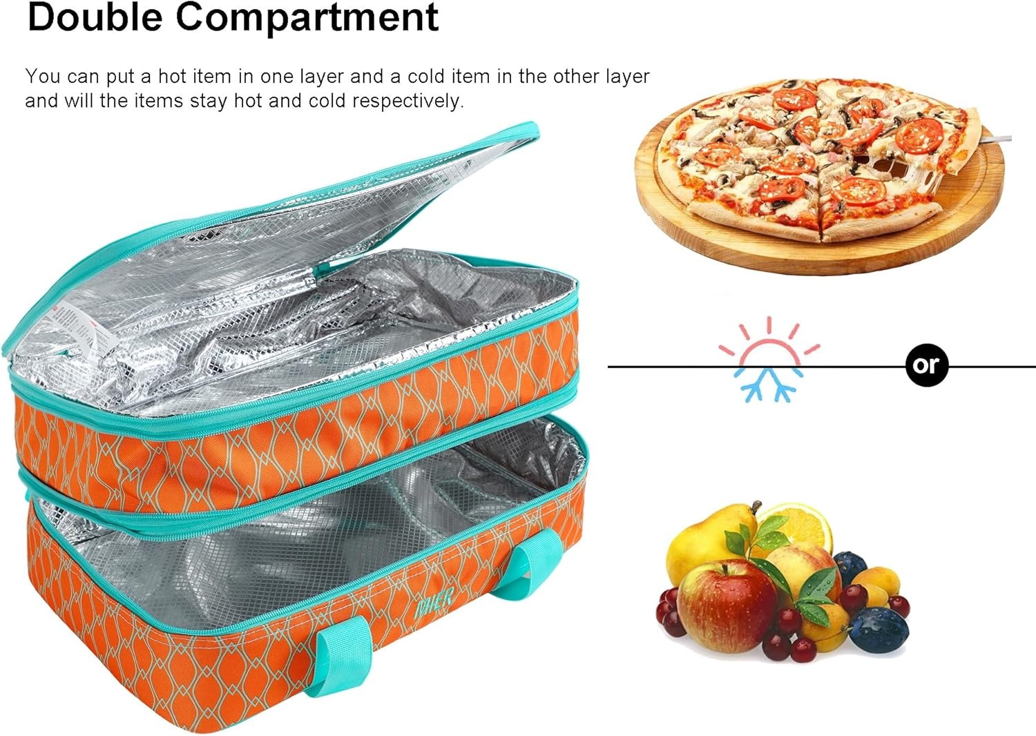image:imageMIER Insulated Double Casserole Carrier Thermal Lunch Tote for Potluck Parties Picnic Beach Fits 9 x 13 Inches Casserole Dish Expandable by Mid Zipper PurpleOrange
